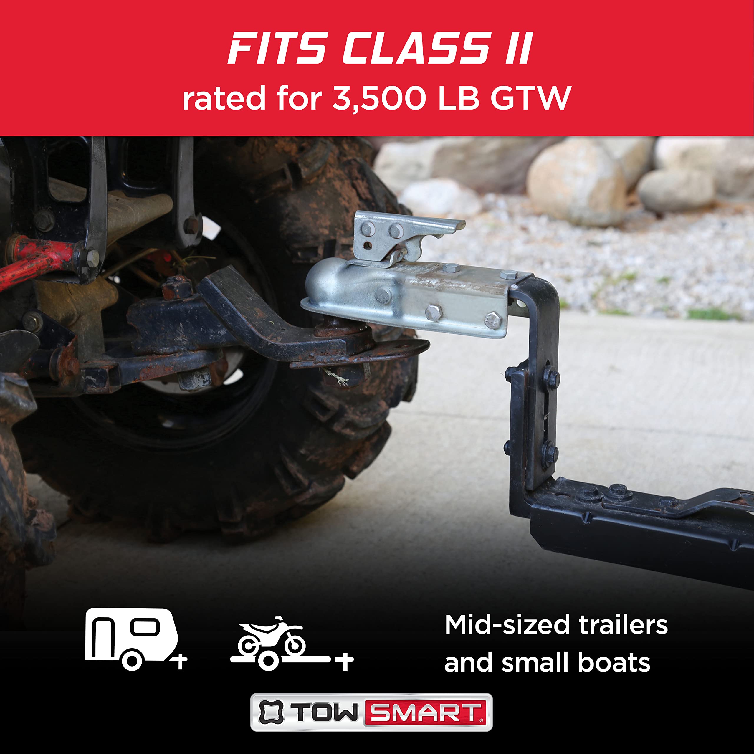 TOWSMART 3,500 lb. Class II, Straight Tongue Trailer Coupler for 2-1/2 in. to 3 in. Channel, 2 in. Hitch Ball, with Adjustable Collars