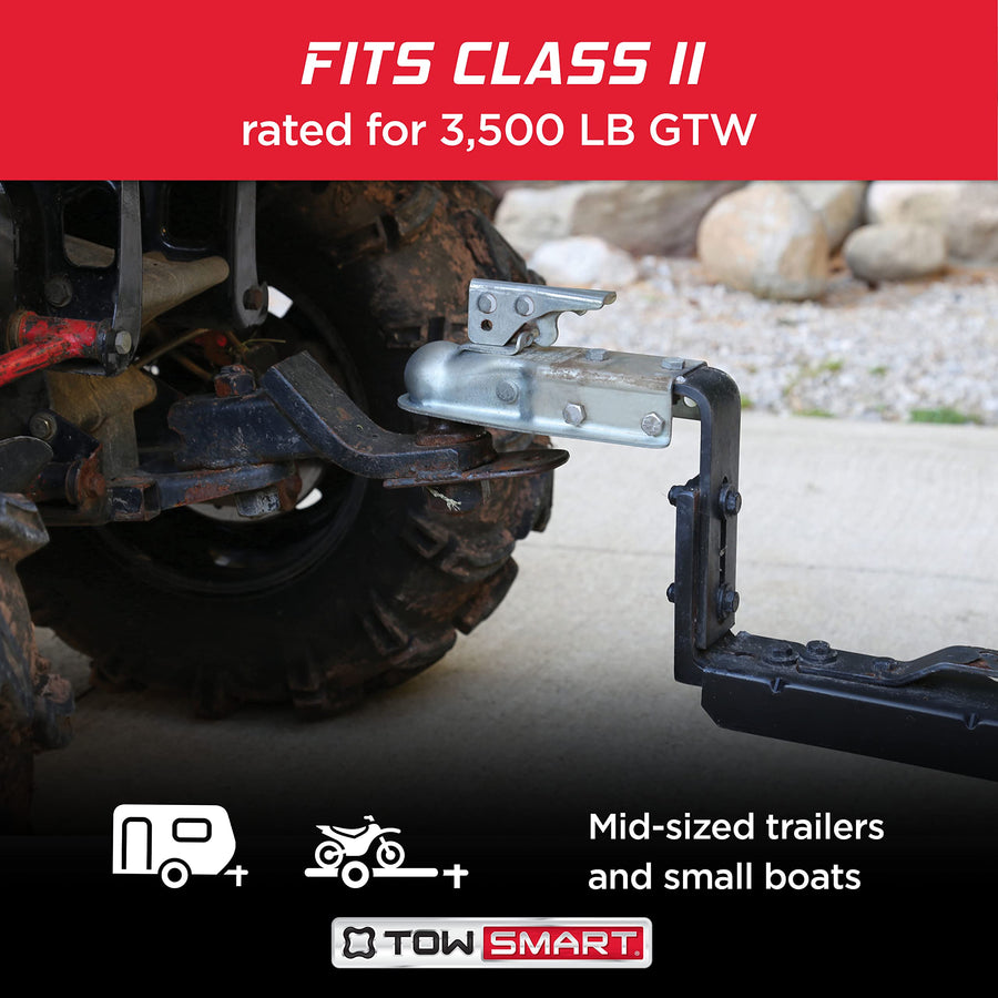 TOWSMART 3,500 lb. Class II, Straight Tongue Trailer Coupler for 2-1/2 in. to 3 in. Channel, 2 in. Hitch Ball, with Adjustable Collars