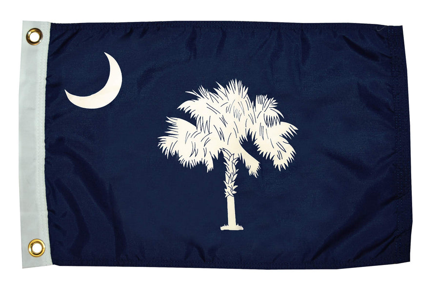 Taylor Made Boat Flag South Carolina State, 12" x 18" 200-Denier Nylon Fabric, Screen-Printed Blue and White Palm Tree with Moon Design, Water-Repellent, for Boats, Docks, Decks, Pontoons - 93126
