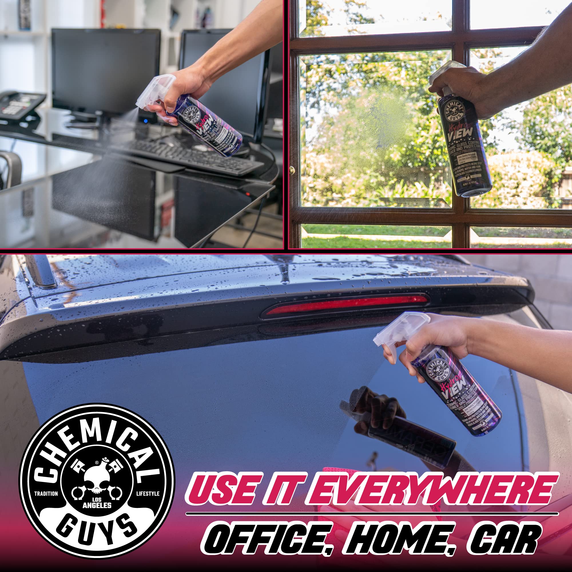 Chemical Guys HydroView Glass Cleaner & Coating Ceramic - Cleans & Adds Hydrophobic Protection, Car Window Cleaner for Glass, and Mirrors, Trucks, SUVs, and Home Use - 16 fl oz