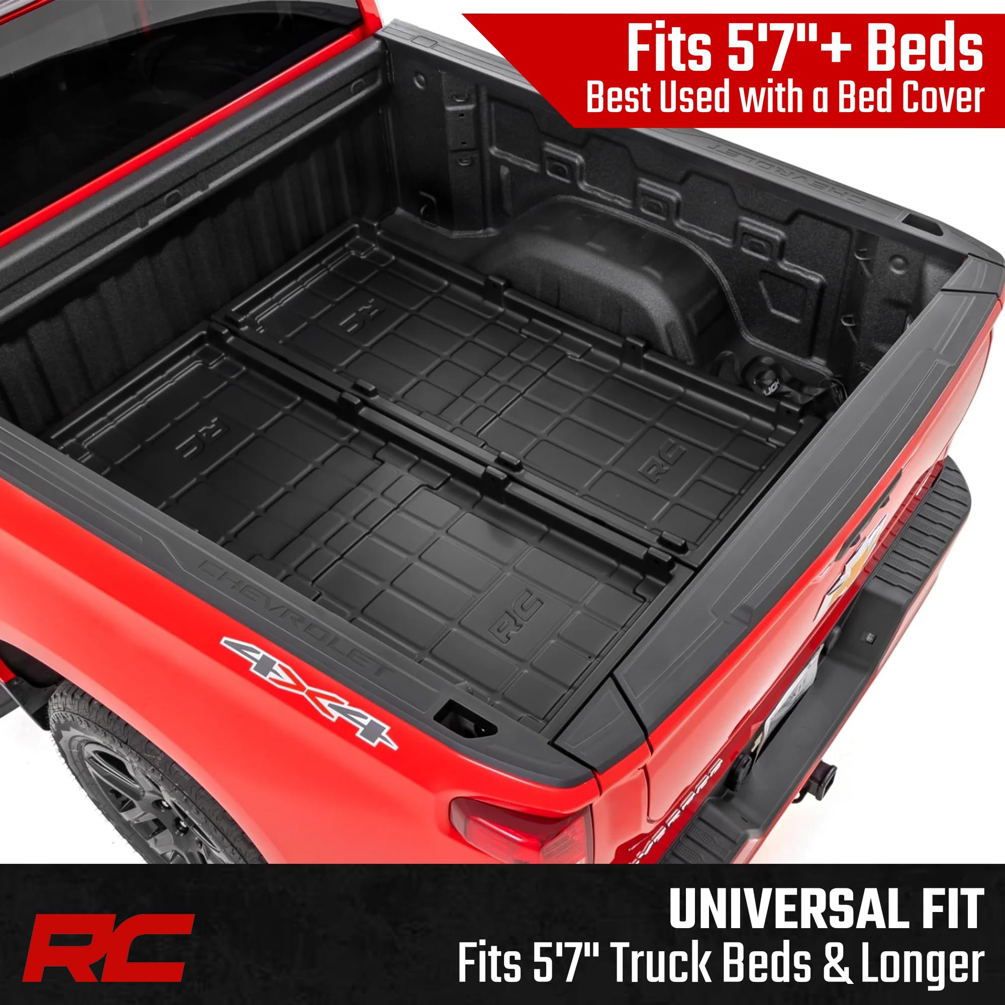Rough Country Truck Bed Cargo Slide-Out Tray - Long Bed Organizer for 5'7"+ Beds, Heavy-Duty Polyethylene, UV-Protected, Easy Tailgate Access