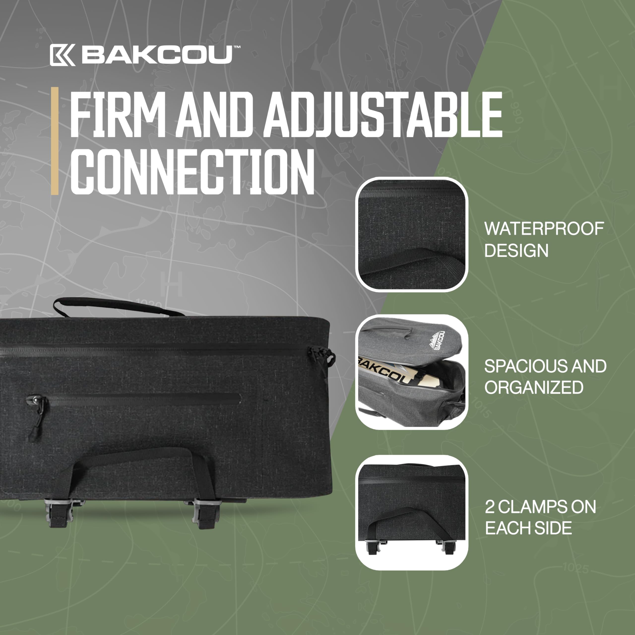 Bakcou - Top Large Pannier Bag with 4 Quick Clamps - Waterproof, Tight Zipper, Internal Straps for Battery, Rain Gear, Repair Kit - 18.5x8x8 Inches