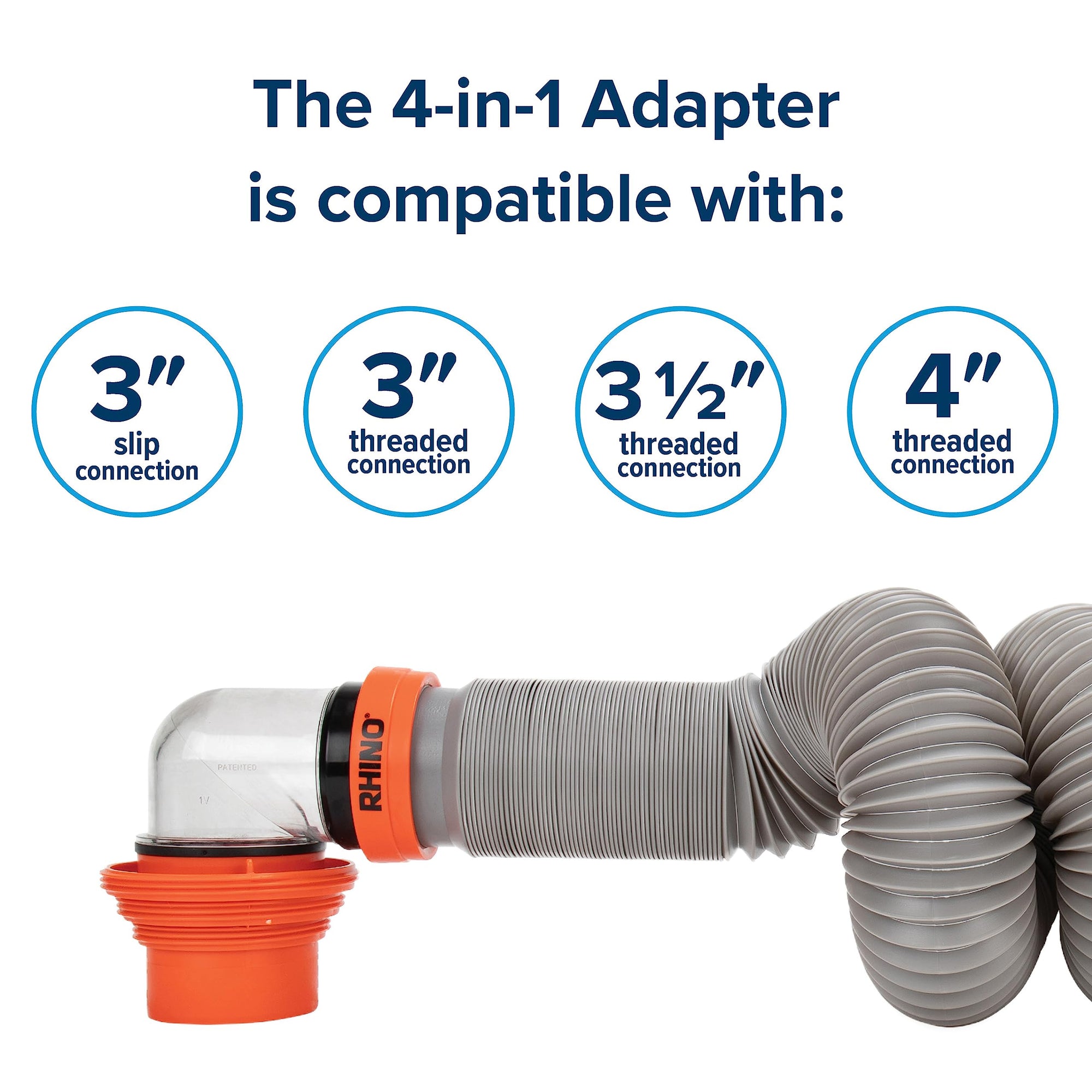 Camco 20-Ft Rhino X Camper/RV Sewer Hose Kit - (2) 10-Ft Heavy Duty RV Septic Hoses - Designed to Hold Shape & Stay in-Place - Includes 4-in-1 RV Adapter & 360° Swivel RV Sewer Hose Fittings (39390)