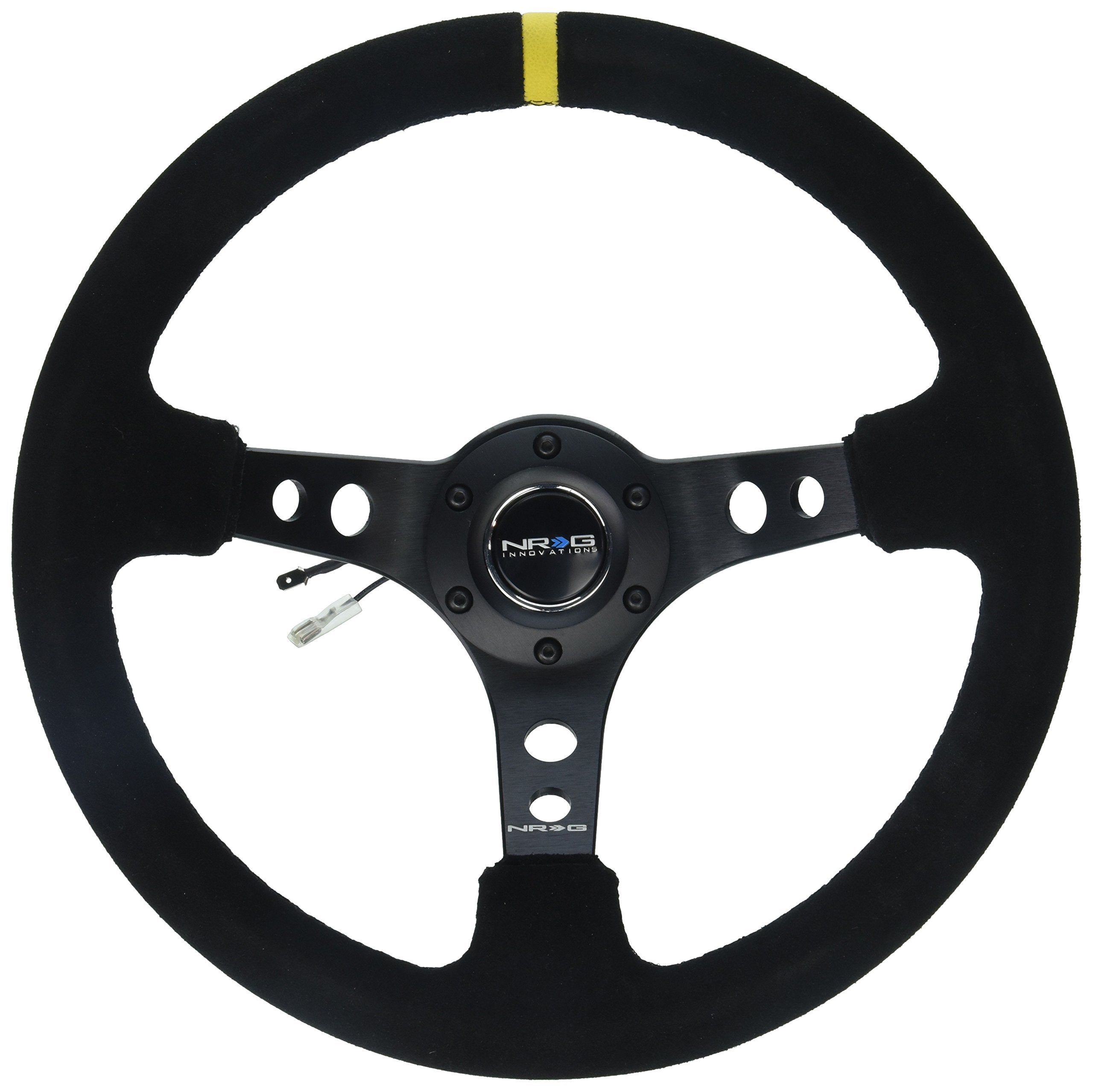 Reinforced Steering Wheel NRG Innovations RST-006S-Y (350mm Sport Steering Wheel (3" Deep) - Suede Black Stitchwith Yellow Center Mark)