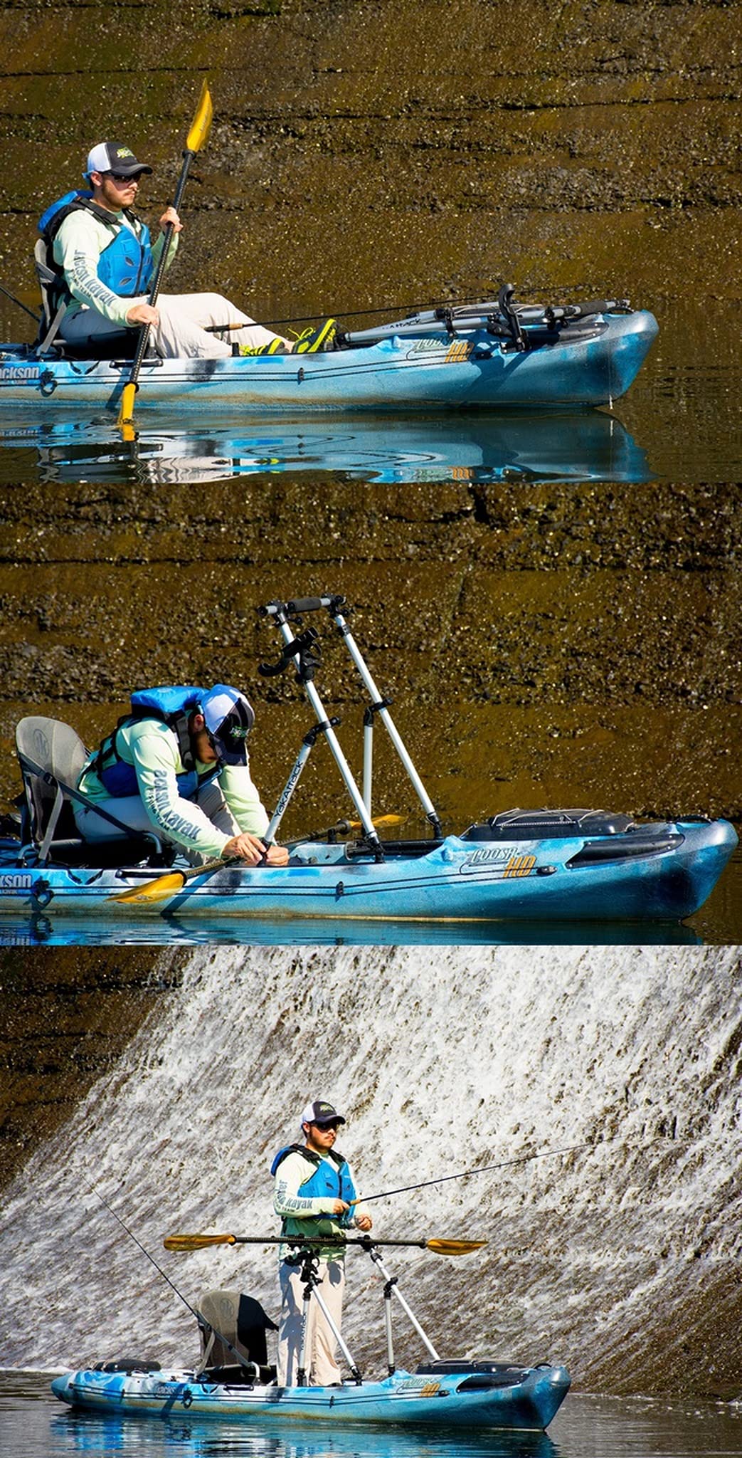 YakAttack Universal CommandStand Kayak Stand Assist Bar | Adjustable Width | Includes Paddle Holders & Accessory Mounts | Track or Flat Mount | Folding Frame | Made in USA