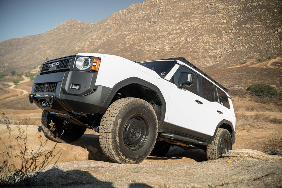 DV8 Offroad Side Steps OE Plus for 2024+ Toyota Land Cruiser | Anti-Slip Design | Protection from Light Trail Debris | Retains OEM Ground Clearance | Fully Bolt-On | Powder Coated
