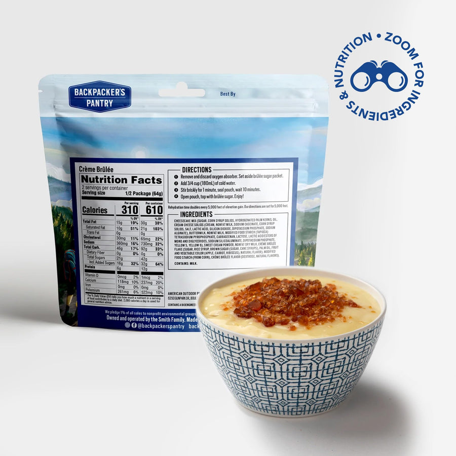 Creme Brulee Backpacker's Pantry - Freeze Dried Camping & Backpacking Food - Emergency Food - 12 Grams of Protein, Vegetarian, Gluten-Free - 1 Count