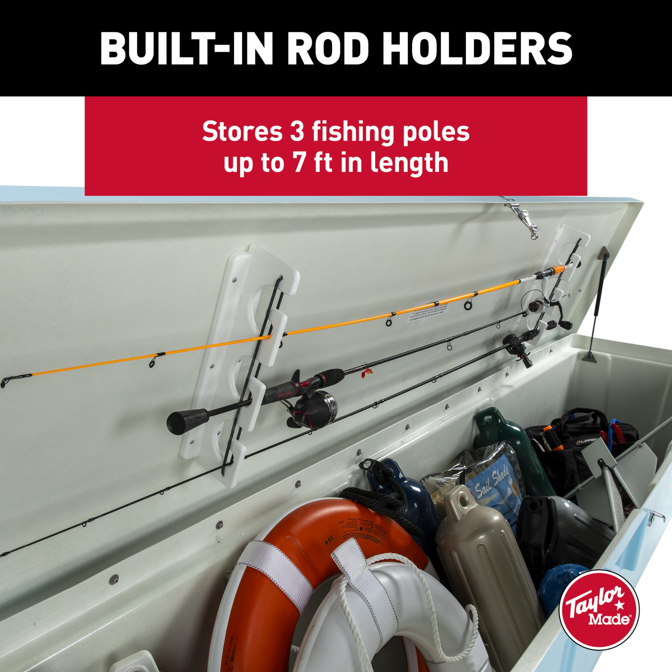 Taylor Made Fisherman’s Stow N’ Go Fiberglass Dock Box, Extra Large (24"H X 95"W X 22"D), Ice Blue, Smooth Interior Finish, Lockable Latch, Stainless-Steel Hardware - 83560IB