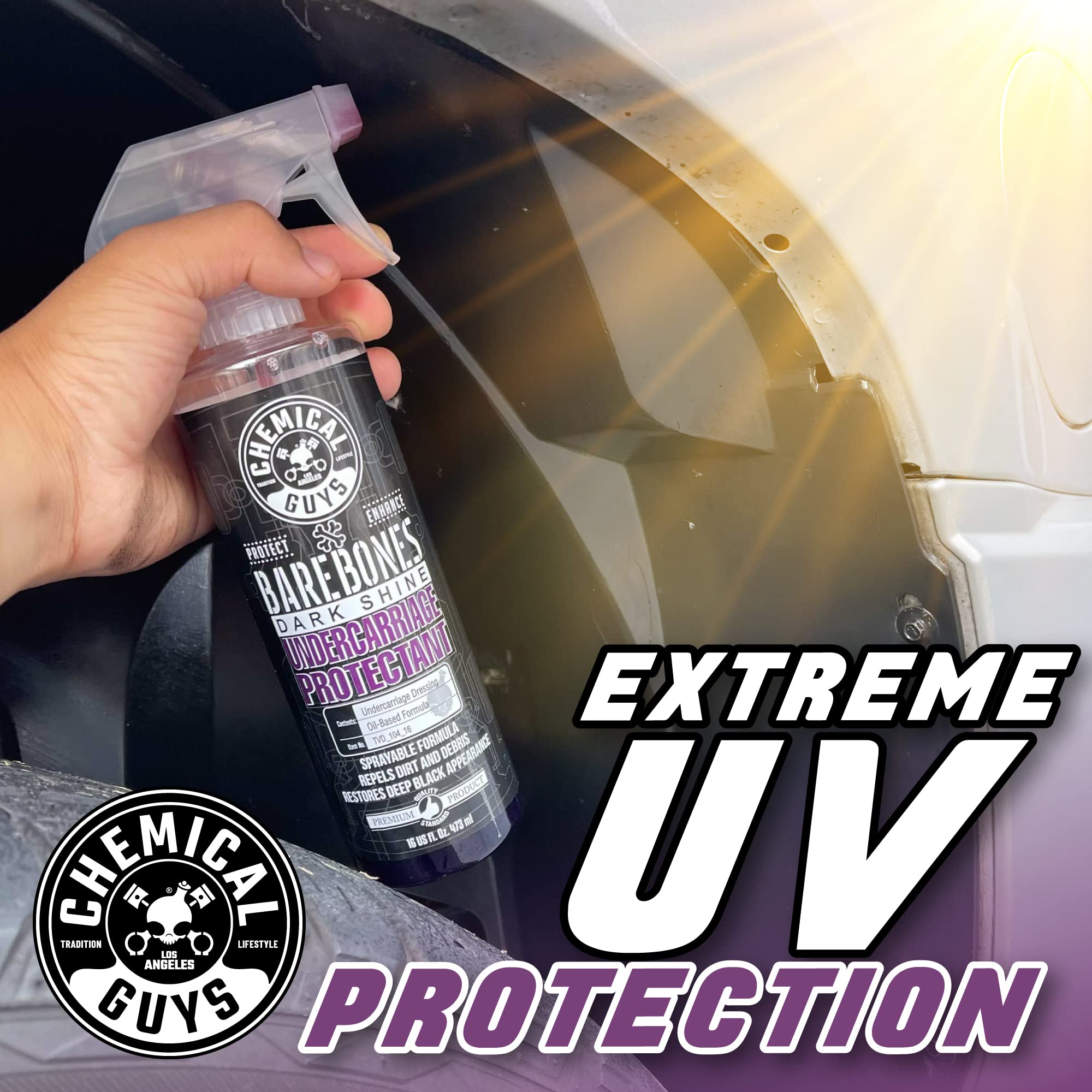 Chemical Guys Premium Bare Bones Dark Shine Spray - For Undercarriage, Wheel Wells & Trim - Deep Black Finish, Non-Greasy, Safe for Cars, Trucks, SUVs, RVs - 128 oz (1 Gallon)