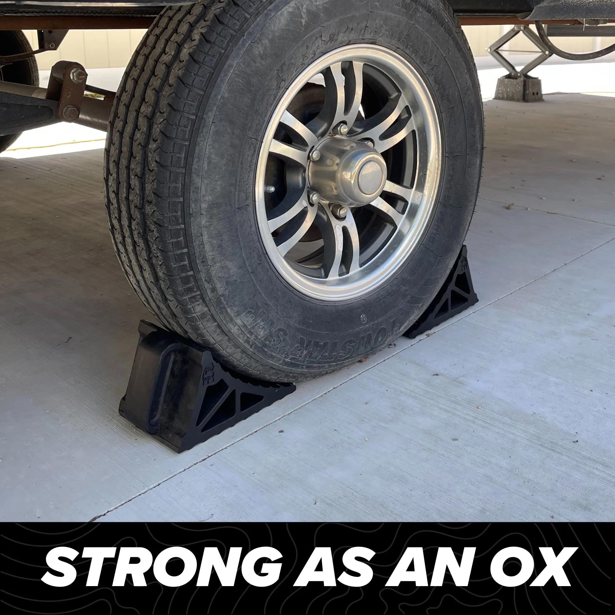 Heavy Duty EKON OX BLOX Wheel Chocks with Handle 2-Pack - Wide 6" Footprint with Grooves to Prevent Tires from Slipping - Campers, Trailers & RV Wheel Chocks - 100% Recycled Rubber Wheel Chocks