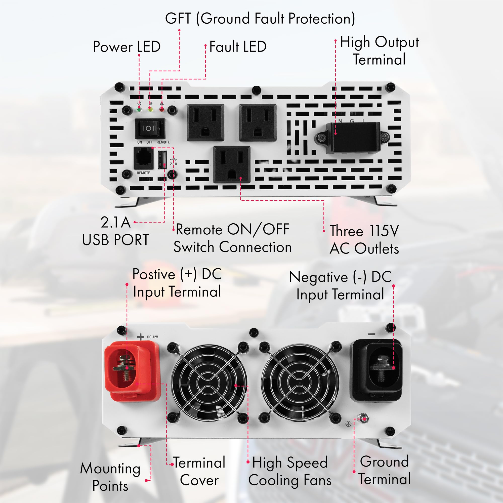 Wagan 3000 watt EL3810 Pure Line Power Inverter 6000 Watt Peak Surge Power DC 12V to 110V AC Car Inverter ETL Certified