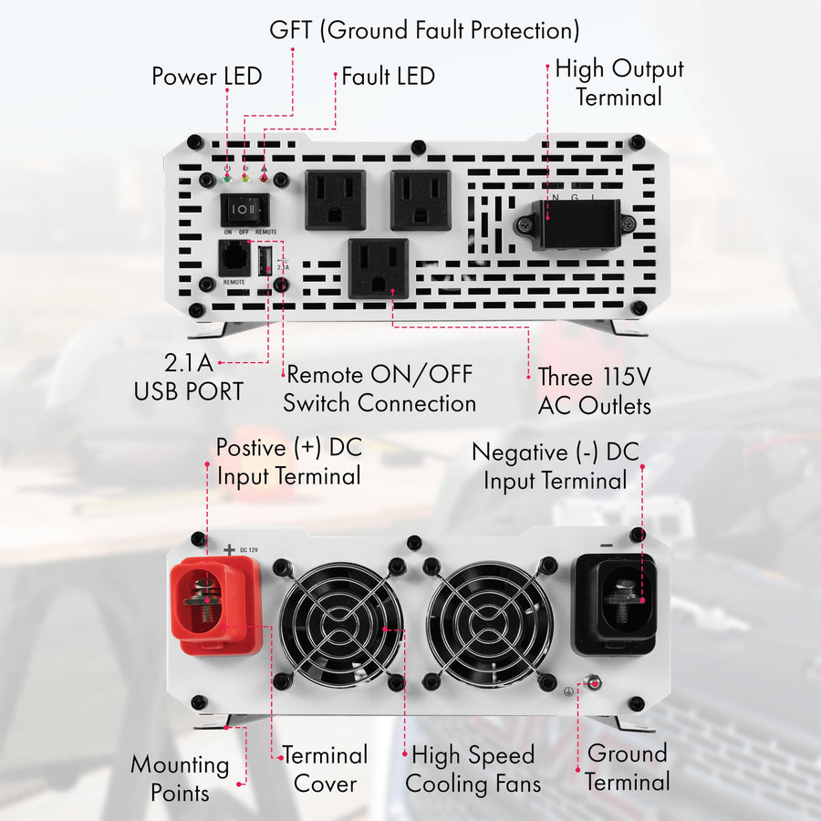 Wagan 3000 watt EL3810 Pure Line Power Inverter 6000 Watt Peak Surge Power DC 12V to 110V AC Car Inverter ETL Certified