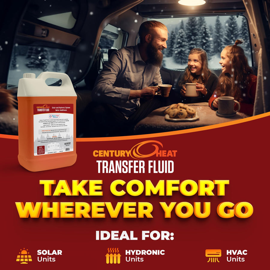 Heat Transfer Century Fluid, Non-Corrosive, Non-Toxic Propylene Glycol RV Antifreeze for Heating Systems | Ready to Use | Recomended by Aqua-Hot, Oasis & Timberline. - Red 1 Gallon