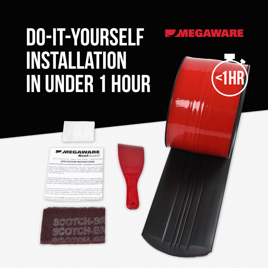 MEGAWARE USA-Made, Original DIY Keel Guard, 5-Inch Wide, 4-12ft Sizes, 11 Colors, Complete Install Kit with Primer, Hull Protector, for Fiberglass and Some Aluminum Boats (Black)