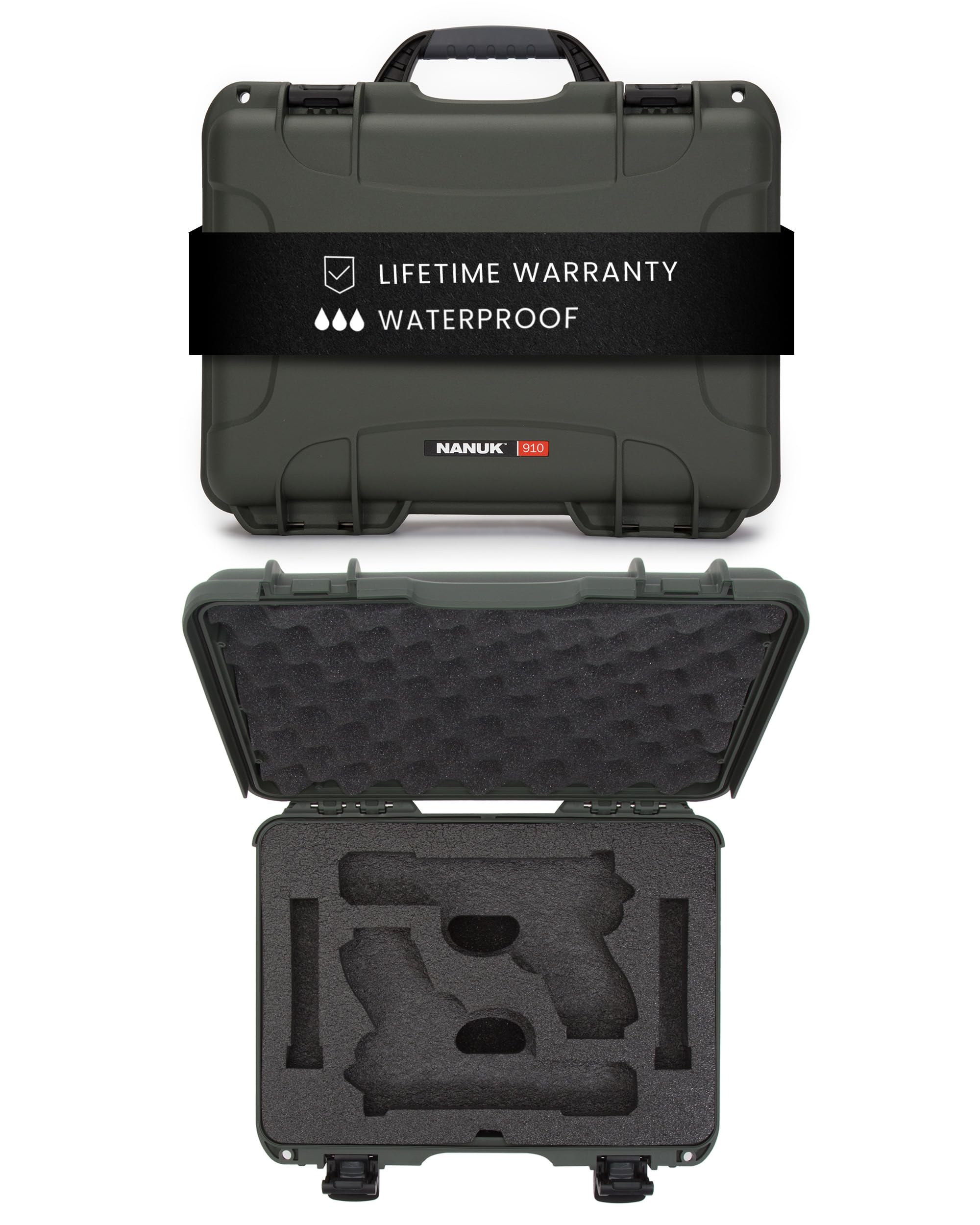 NANUK 910 Hard Case with Custom Foam Insert 2 UP, IP67 Waterproof & Crushproof, Rugged Construction for Ultimate Protection, Made in Canada – Olive (14.3” x 11.1” x 4.7”)