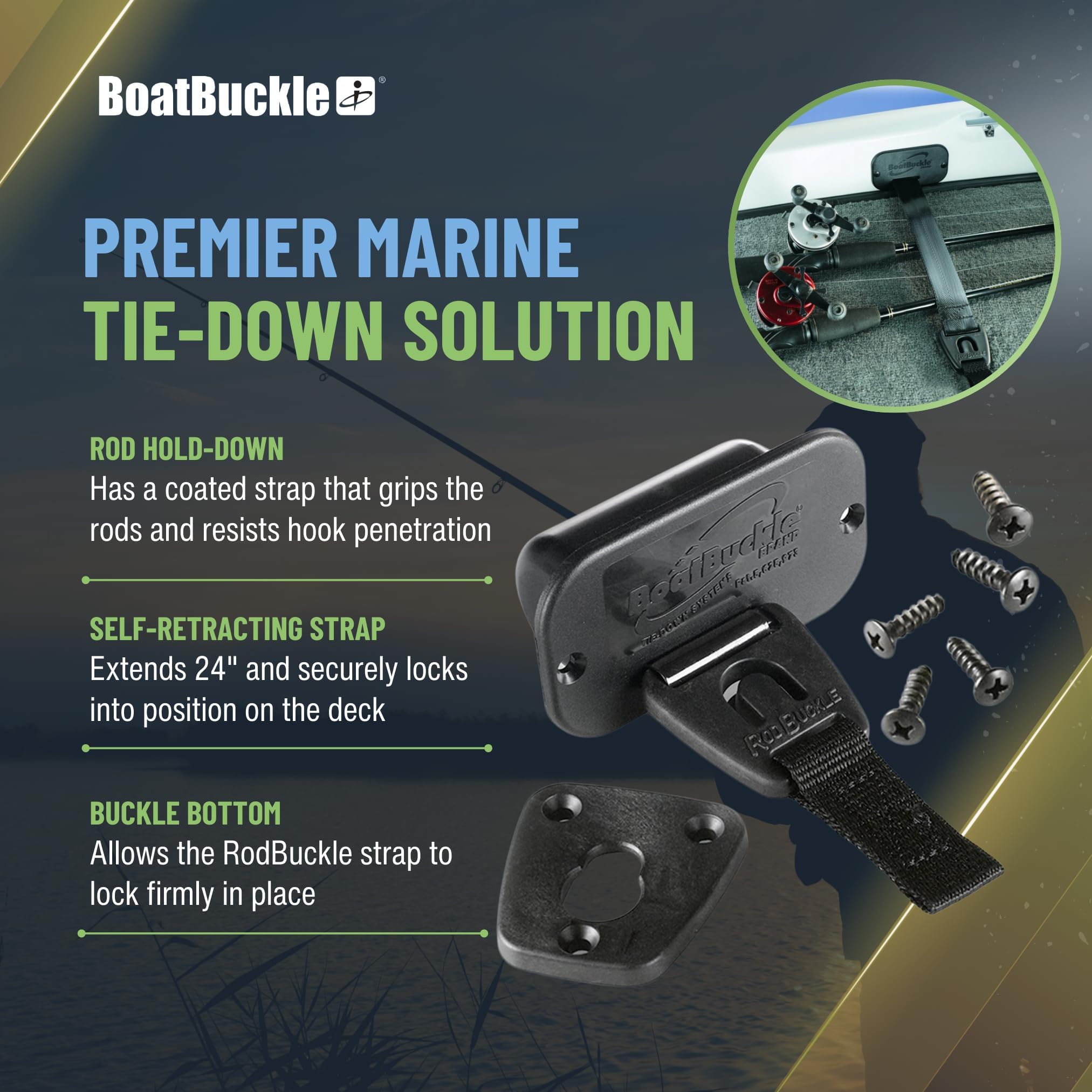 Gunwale/Deck Mount BoatBuckle F14200 Retractable Rod Tie-Down