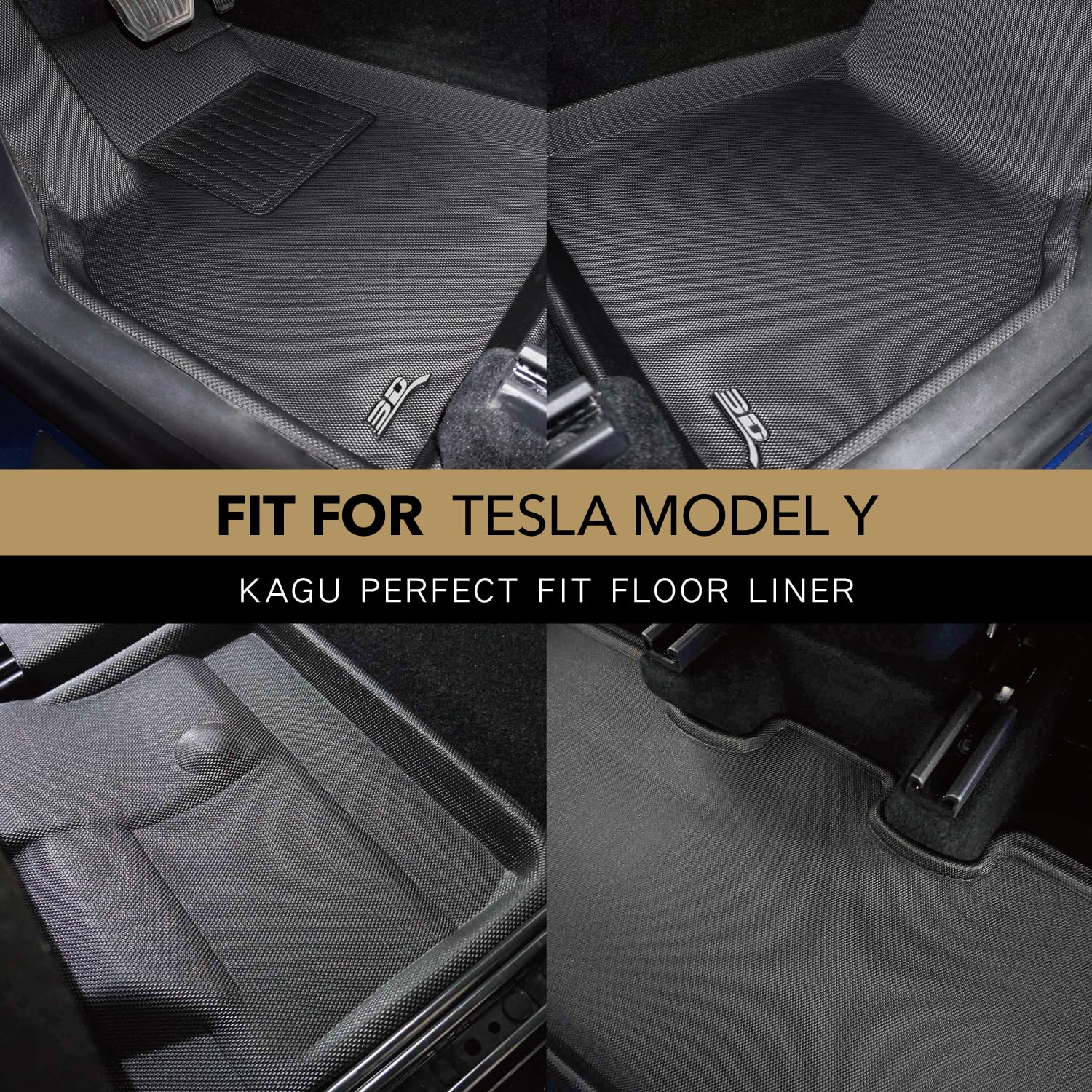 3D MAXpider Kagu Custom Fit Floor Mat (Black) Compatible with Tesla Model Y 7-Seat 2021-2025 - Full Set