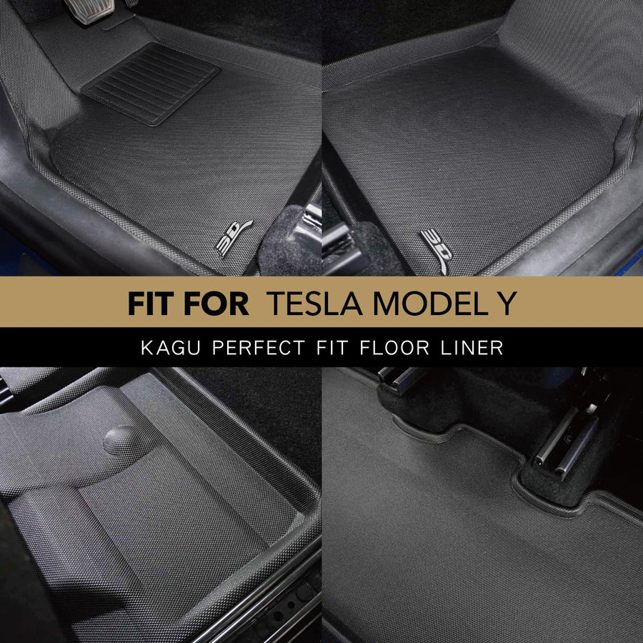 3D MAXpider Kagu Custom Fit Floor Mat (Black) Compatible with Tesla Model Y 7-Seat 2021-2025 - Full Set