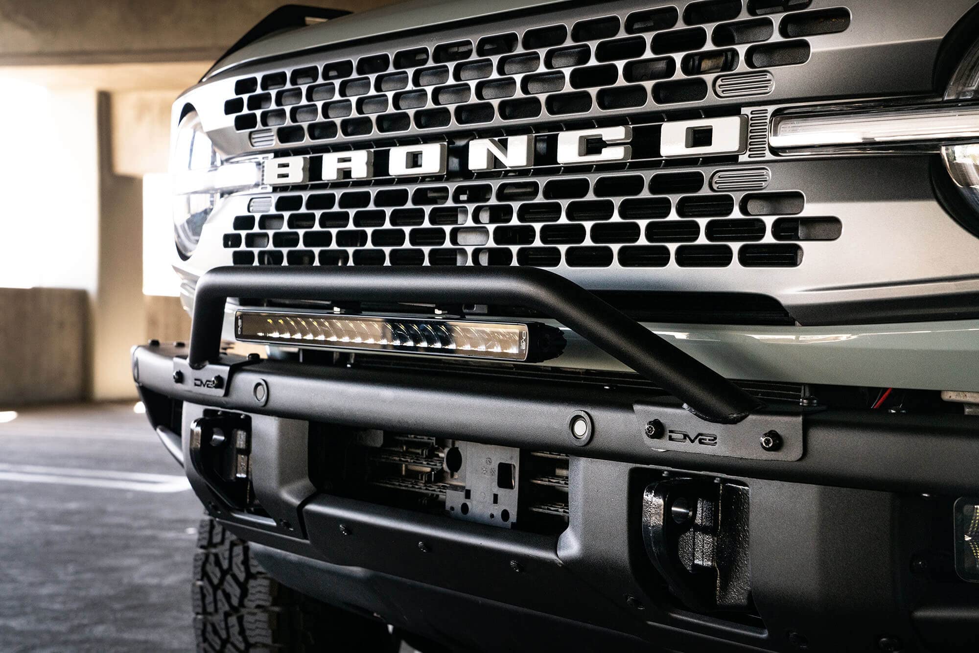 Offroad DV8 Factory Steel Bumper Bull Bar for 2021-2025 Ford Bronco | Low-Profile Design | 2 Adjustable LED Light Mounts | No Drill Installation