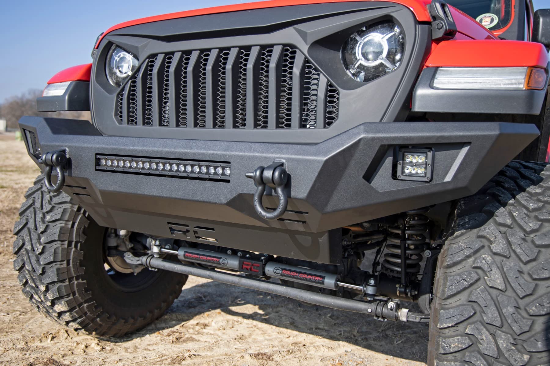 Rough Country Full-Width Front Bumper for Jeep Gladiator JT/Wrangler JK & JL/Unlimited with 20" LED Bar & 2" Cube Lights