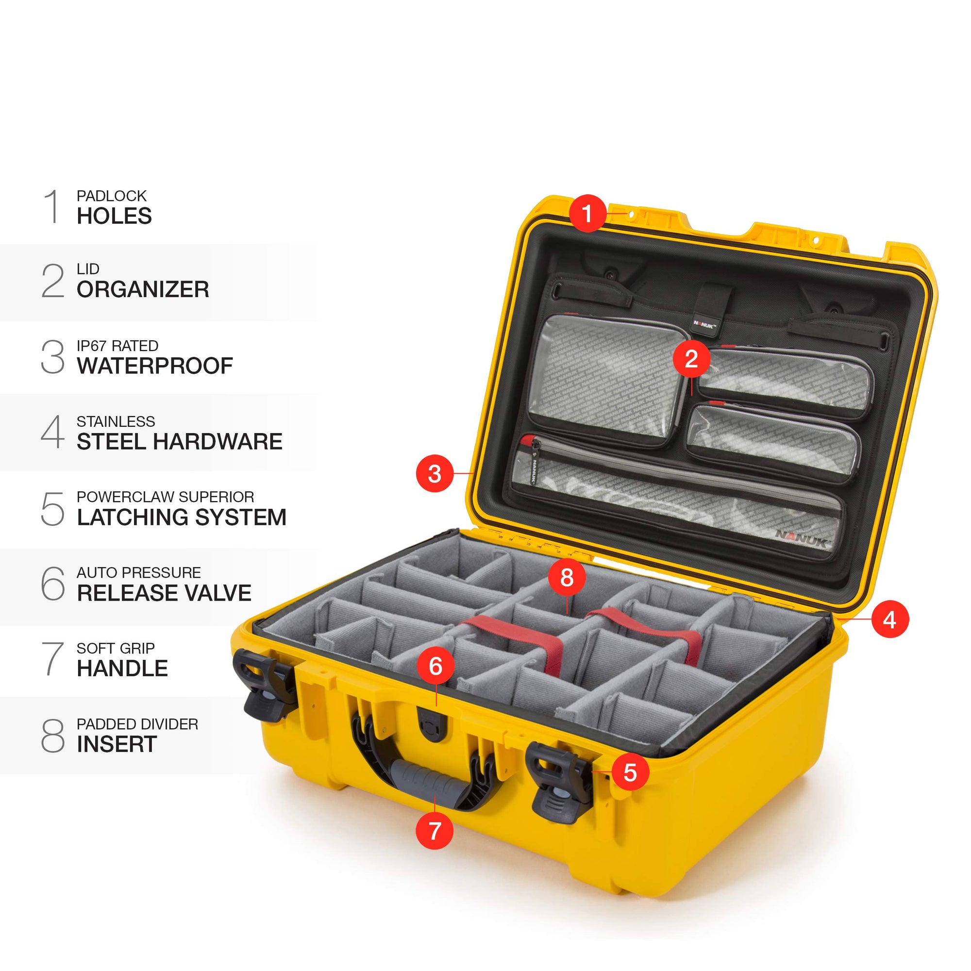 Waterproof Nanuk 940 Hard Case with Lid Organizer and Padded Divider - Yellow