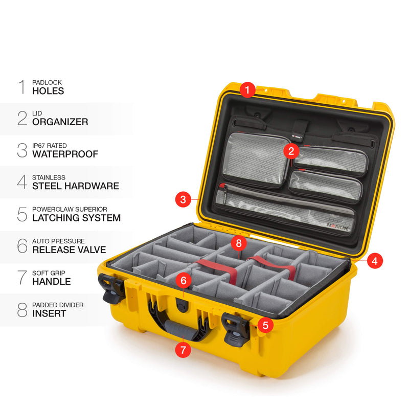 Waterproof Nanuk 940 Hard Case with Lid Organizer and Padded Divider - Yellow