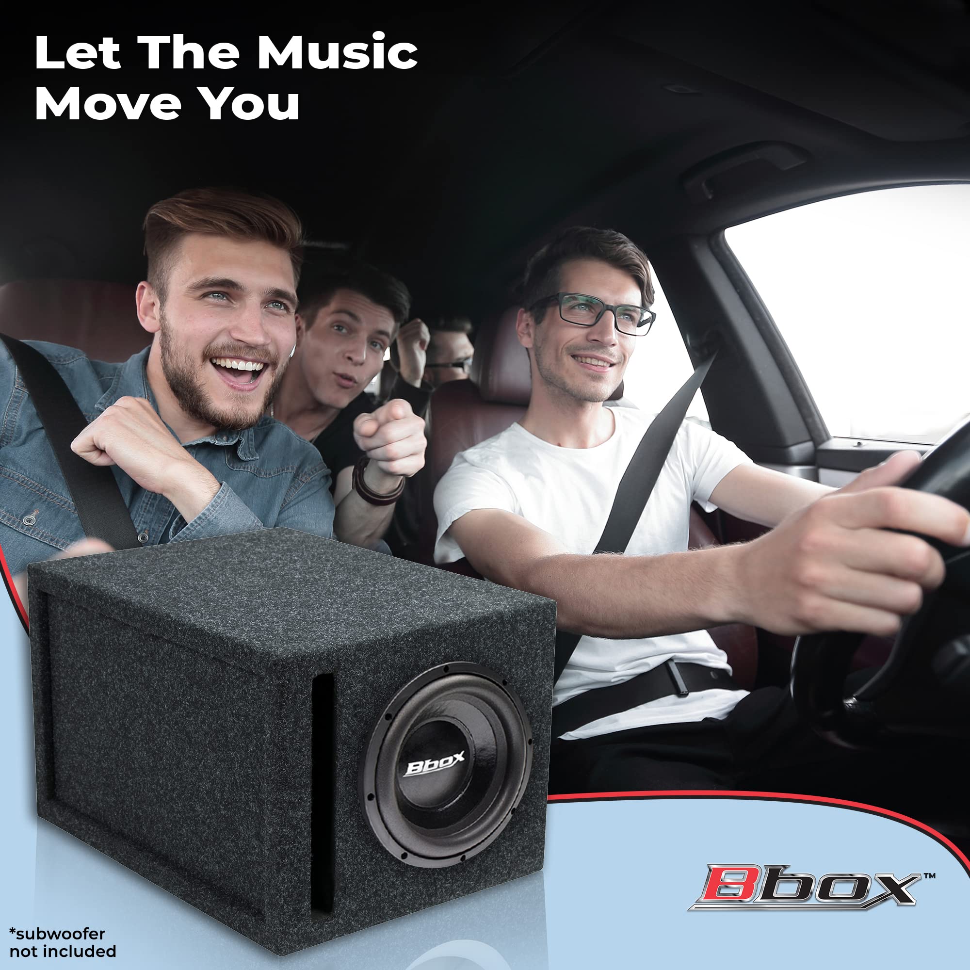 Atrend 8 inch Car Subwoofer Speaker Box Vented Enclosure Carpeted - Improves Audio Quality, Sound and Bass - High Grade MDF Construction with Nickel Finish Speaker Terminal - Black