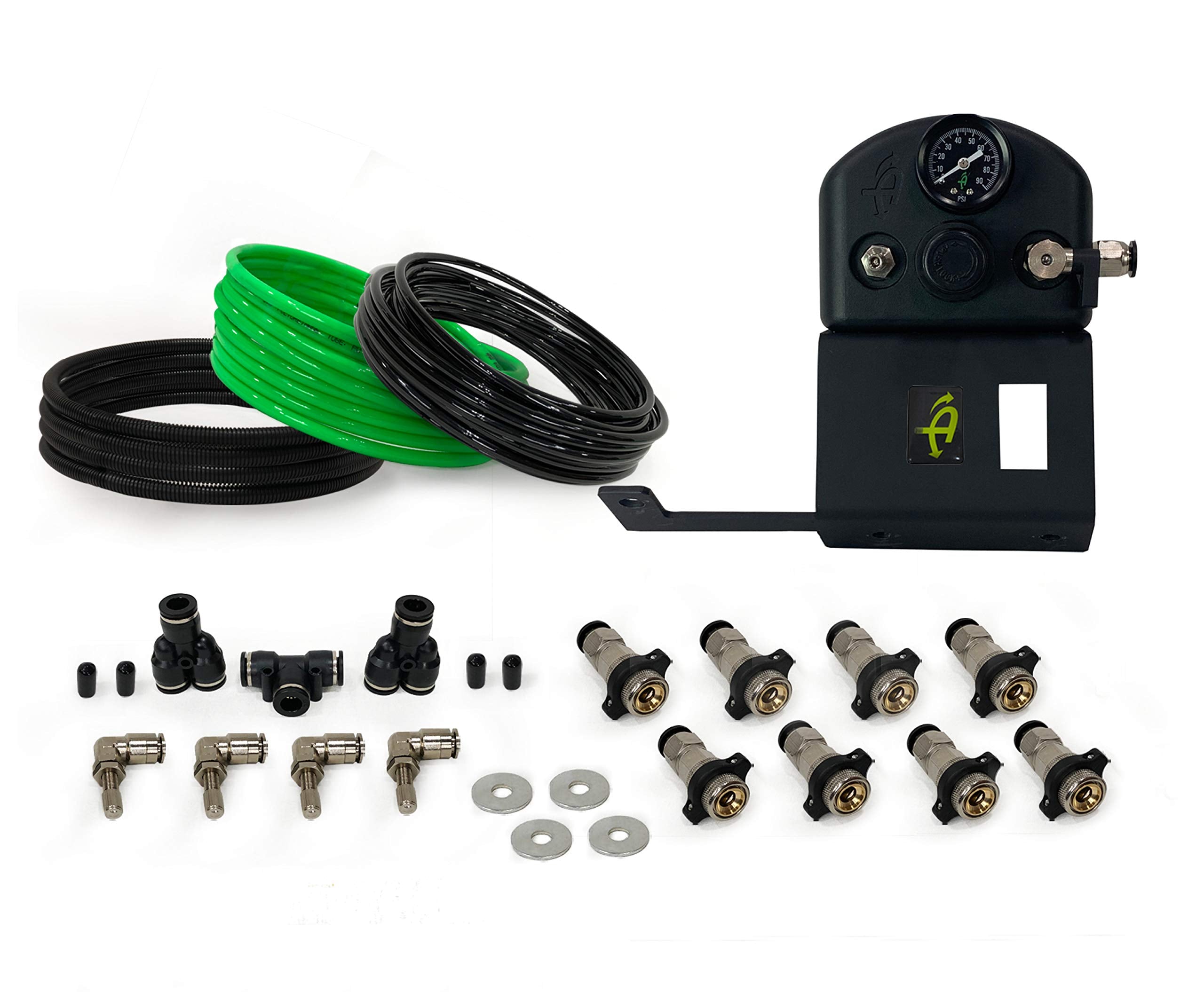 4 Tire Inflation System - Up Down Air Tacoma Engine Bay Mount with Box, Fittings, Hoses & Storage Bag - Black