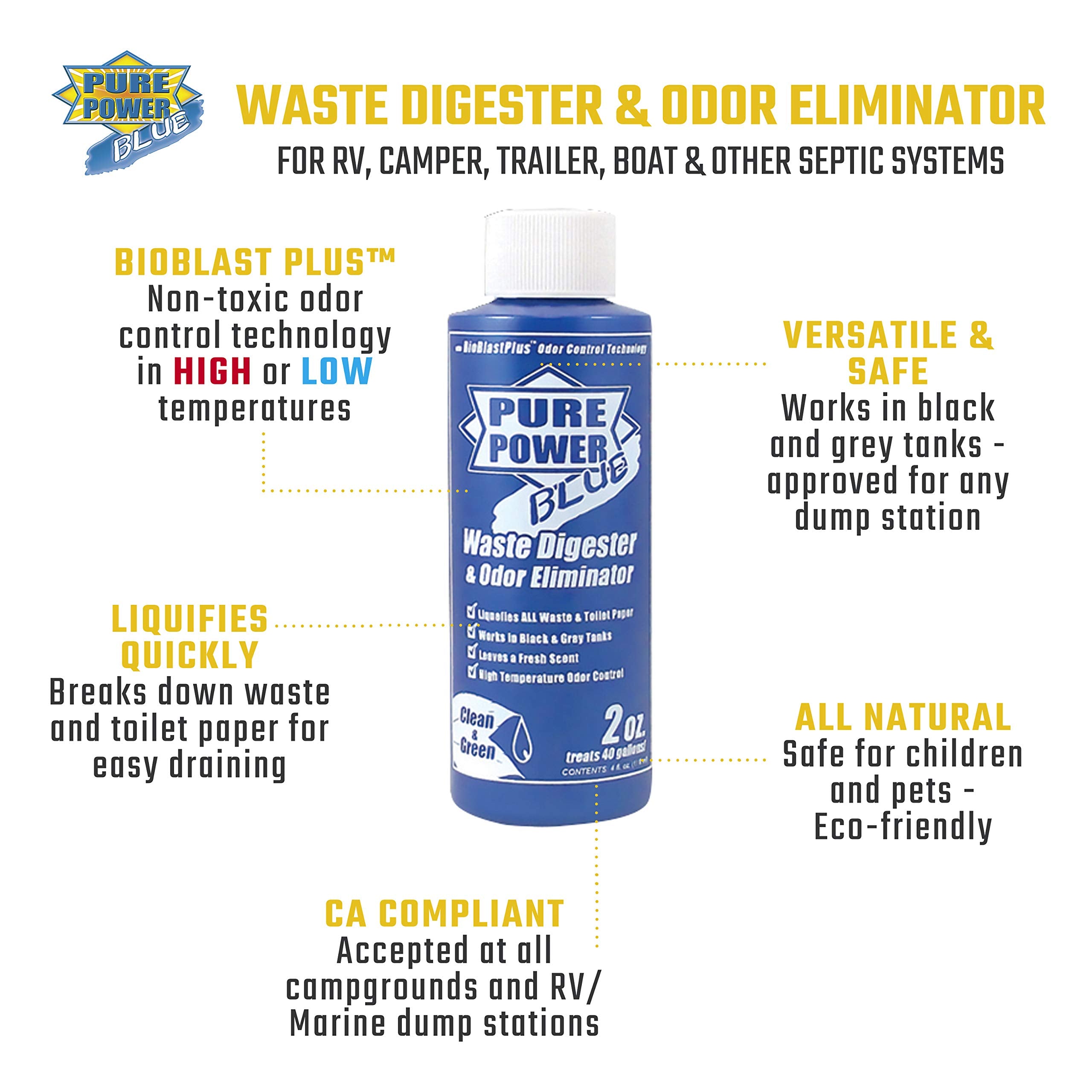 Waste Digester and Odor Eliminator Valterra V23017 'Pure Power Blue' - 4 oz. Bottle, (Pack of 6)