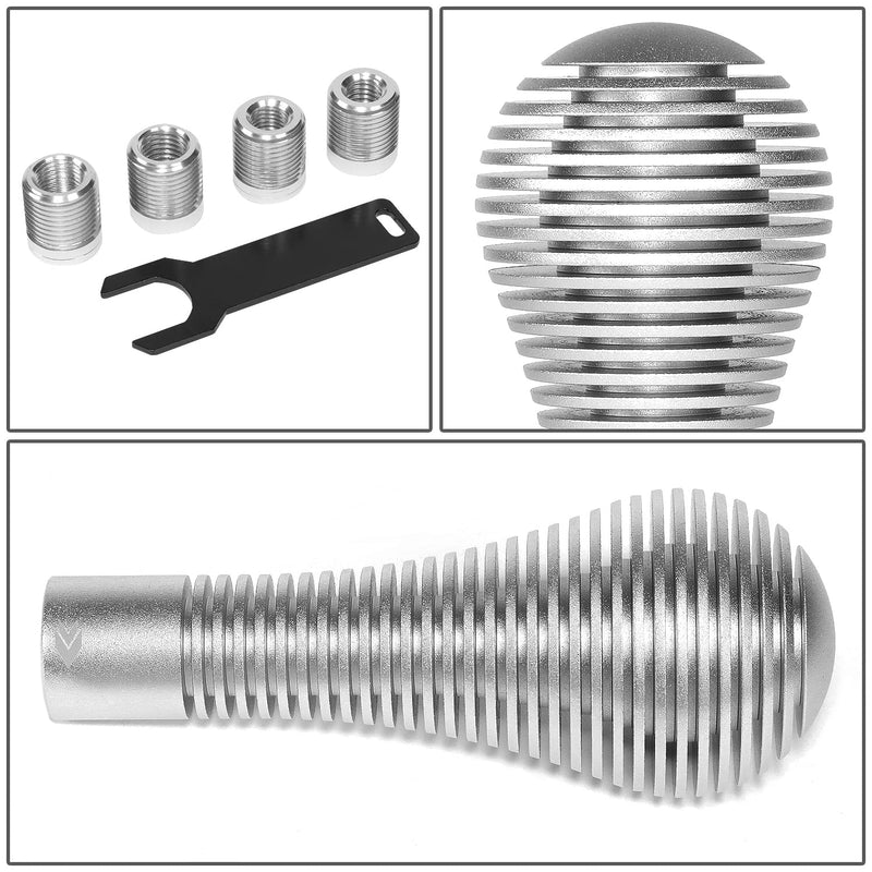 NRG Innovations Shift Knob NRG-SK-701SL with Thread Adapter Wrench Teardrop Style Lever Stick Shifter Handle Billet Aluminum for M10 X 1.25, M10 X 1.5, M12 X 1.25, M12 X 1.5 Thread Pattern Shifter