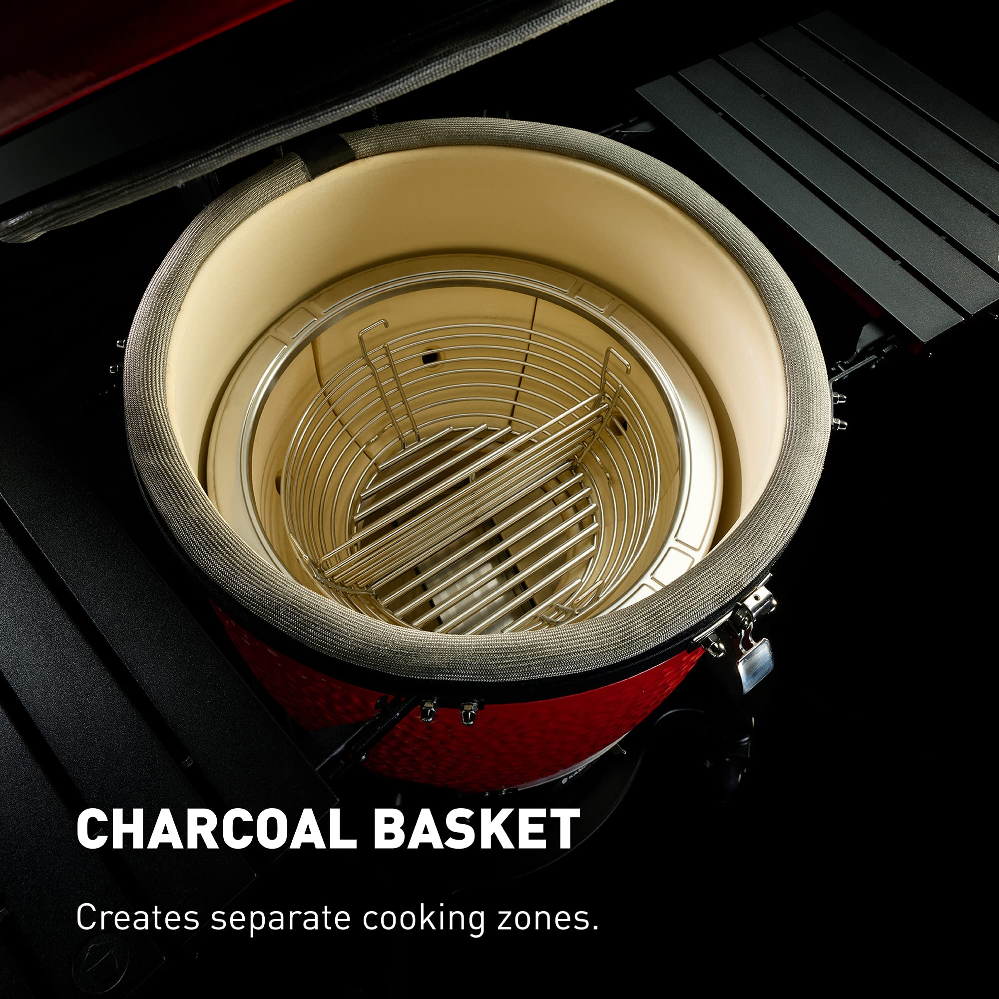 Classic Joe™ Kamado Joe® Series III 18-inch Charcoal Grill & Smoker, Red, with Cart, Side Shelves, Grill Gripper, and Ash Tool, 3 Tier Cooking System, Stainless Steel Cooking Grates, Model KJ15040921