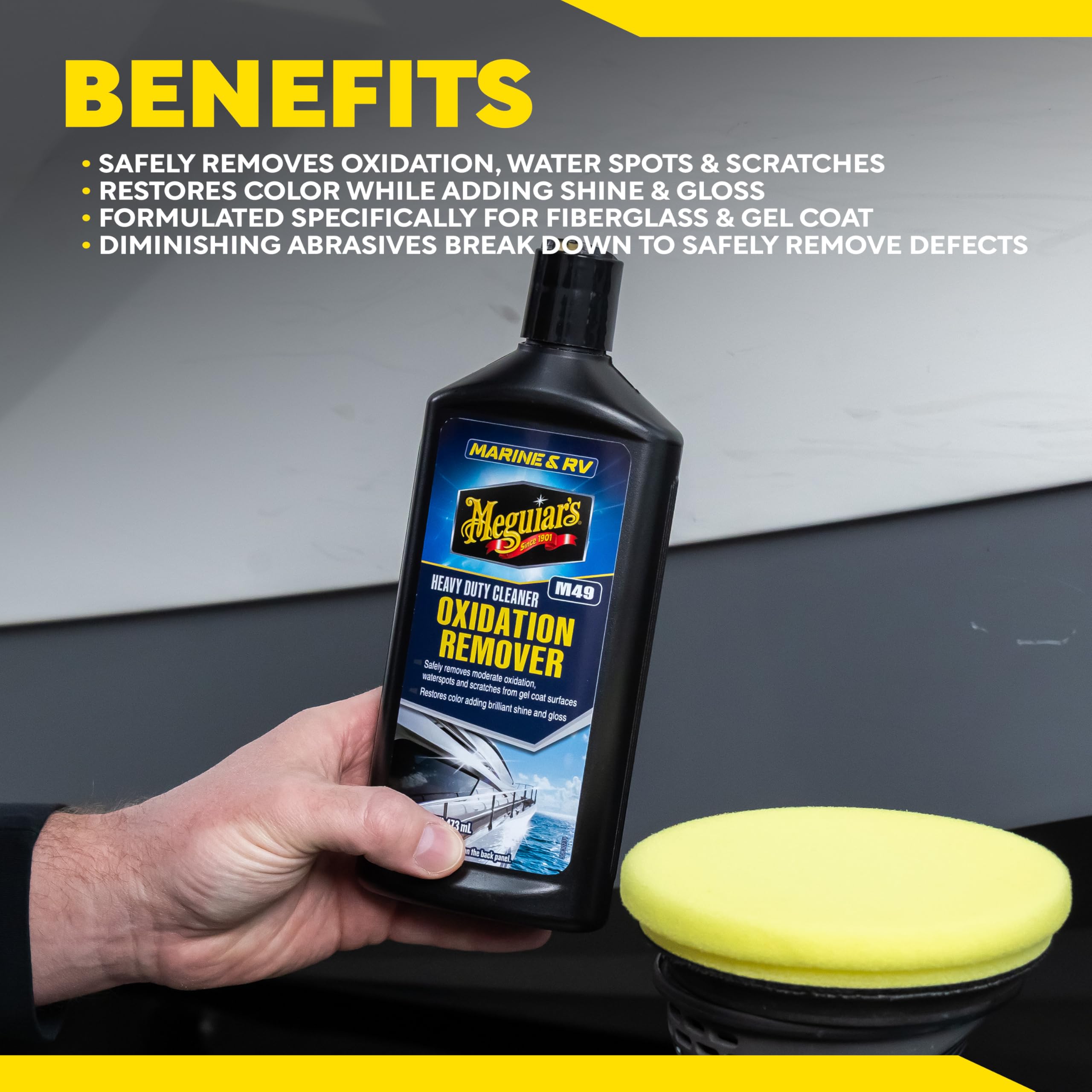 Marine/RV Meguiar's M4916 Heavy Duty Oxidation Remover, Oxidation, Water Spot, Stain, and Boat Scratch Remover for Vehicles with Gel Coat and Fiberglass Surfaces, 16 Oz - Packaging may vary