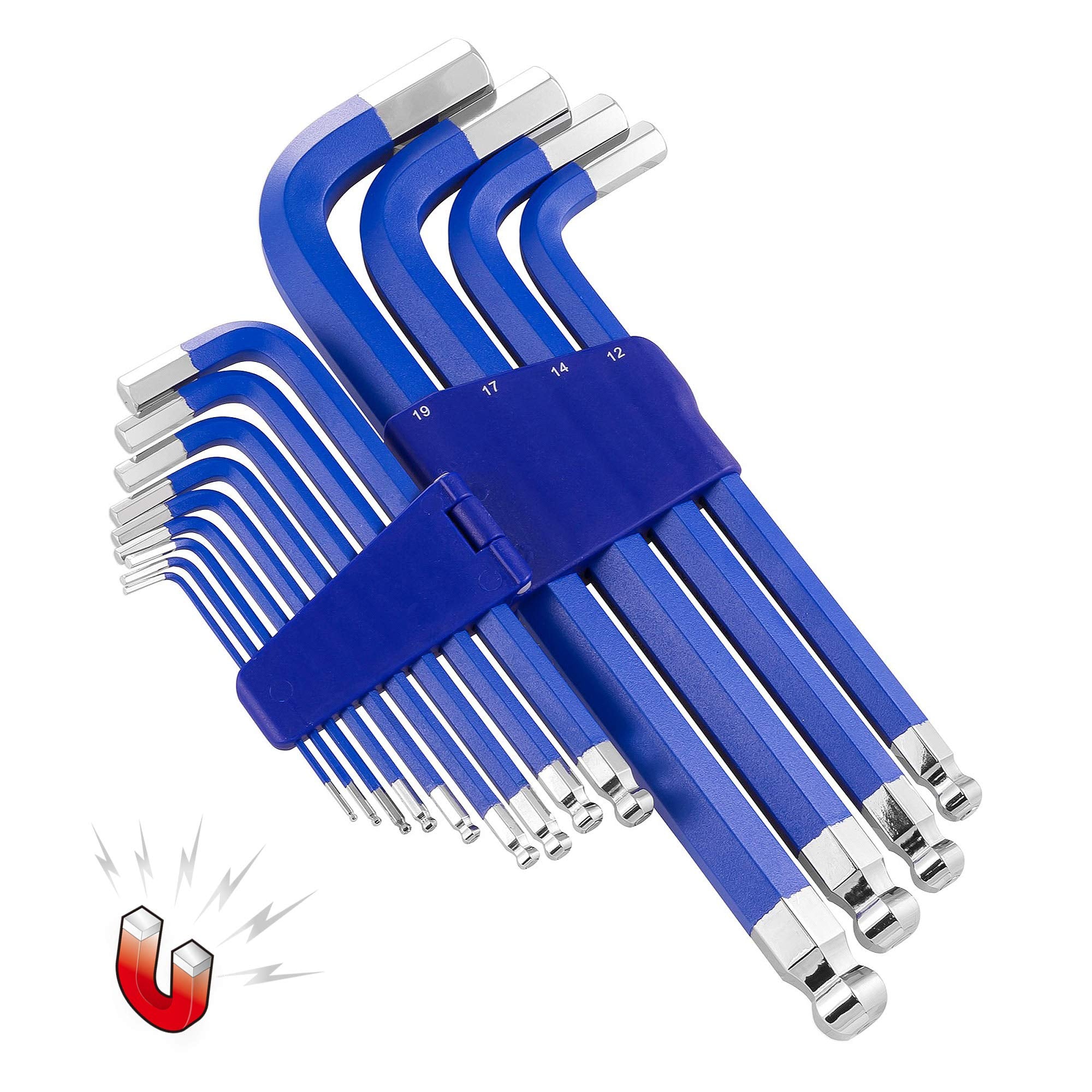 Powerbuilt 13 Piece Long Point Metric Jumbo Magnetic Hex Key Wrench, Allen Hex Key Wrench, 2mm -19mm - 941642