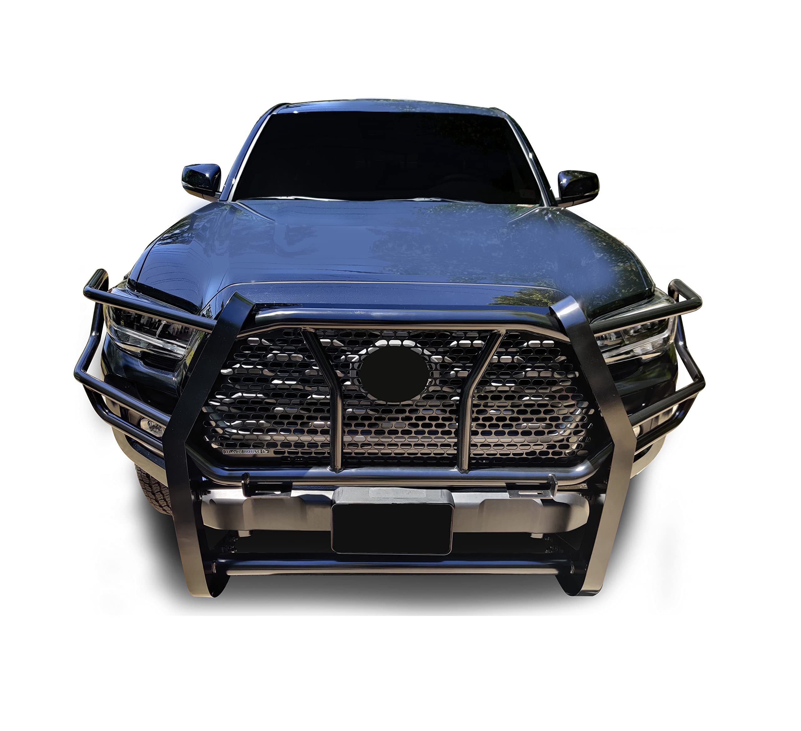 RUGGED Black Horse Heavy Duty Grille Brush Bumper Guard Modular Black Compatible with 2016-2023 Toyota Tacoma(Blocks Sensor)-RU-TOTA16-B