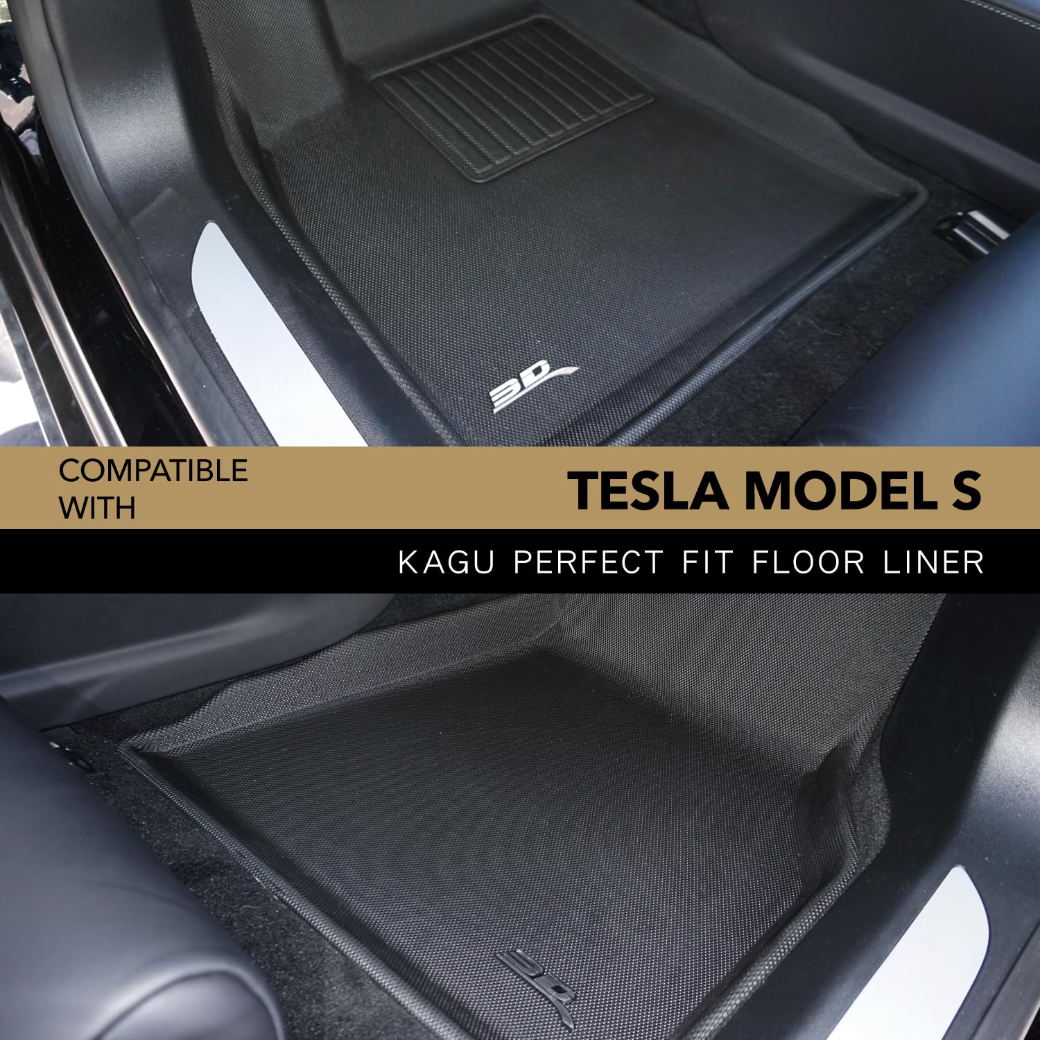 Kagu 3D MAXpider Custom Fit Floor Mat (Black) Compatible with Tesla Model S 2015-2021 - Front Row
