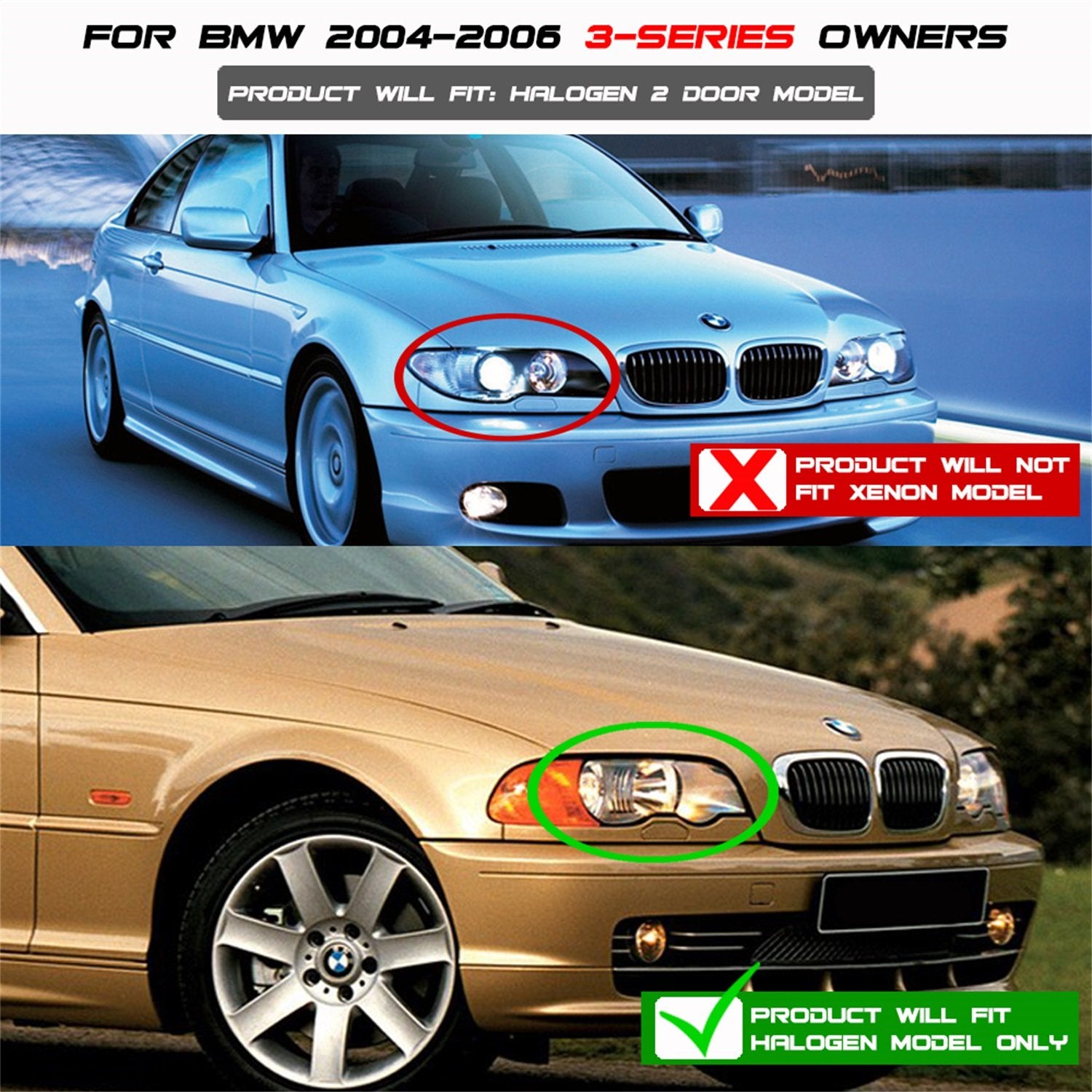 BMW E46 3-Series 04-06 2 DR Spyder 5077141 Projector Headlight - Halogen Model Only ( Not Compatible With Xenon/HID Model ) - LED Halo - Black - High H1 (Included) - Low H7 (Included)