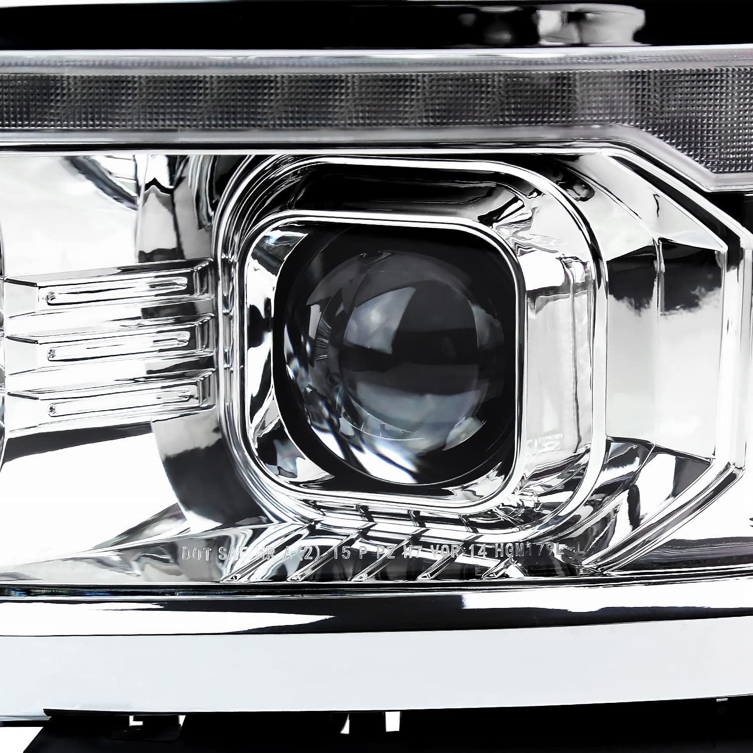 Chrome w/Silver Trim SPEC-D TUNING Projector Headlights w/Sequential Switchback LED Strip and Startup Animation Compatible with 2014-2015 Chevy Silverado 1500, Left + Right Pair Headlamps Assembly