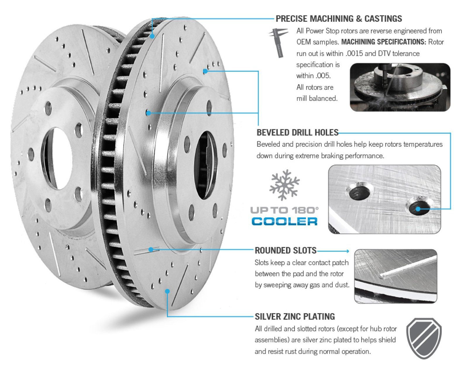 Power Stop K4085 Z23 Carbon Fiber Brake Pads with Front and Rear Drilled & Slotted Brake Rotors Kit