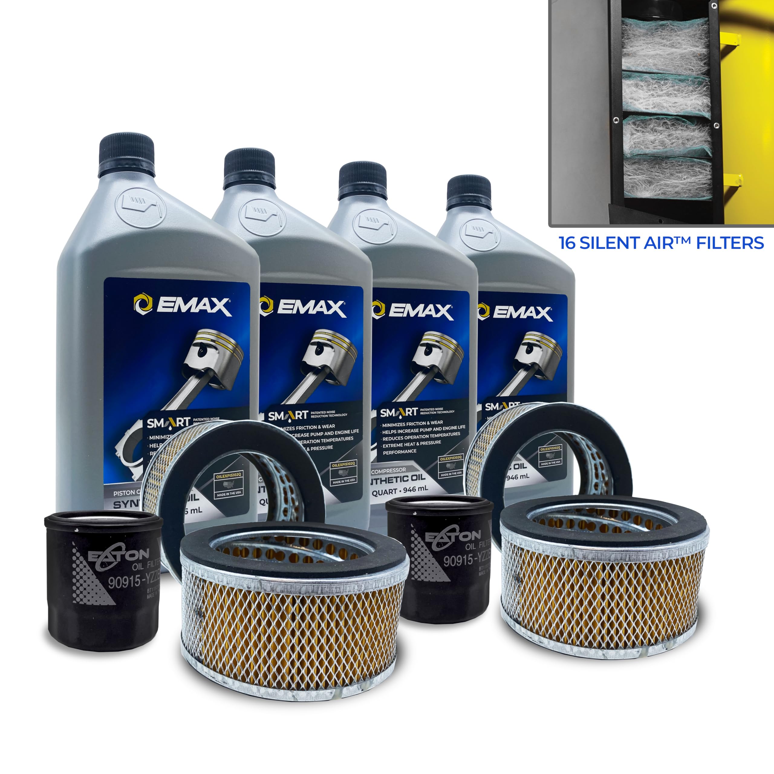 EMAX Kit Maintenance - Lifetime Silent Air Pump Warranty Kit with Smart Oil & Required Filters - Made in the USA - EFKIT026AS