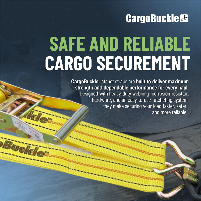 Retractable CargoBuckle Ratchet Straps 2” x 20’ with Double J-Hooks – Heavy Duty Tie Down Straps for Trailer, Truck, Cargo, Motorcycle, Moving & Hauling – 6,600 lb Break Strength