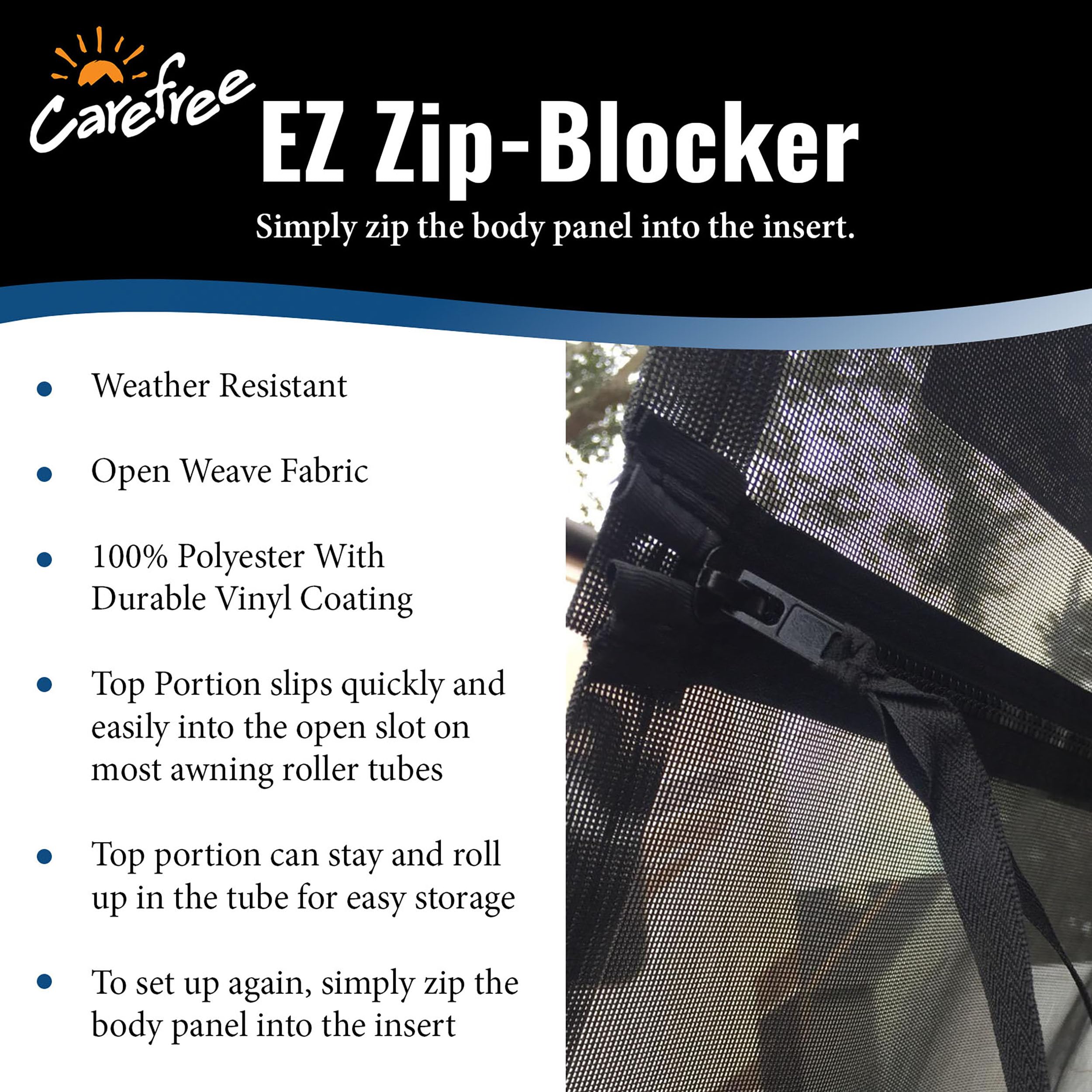 10' x 9' Drop RV Awning CAREFREE EZ ZipBlocker Black 701009ACD