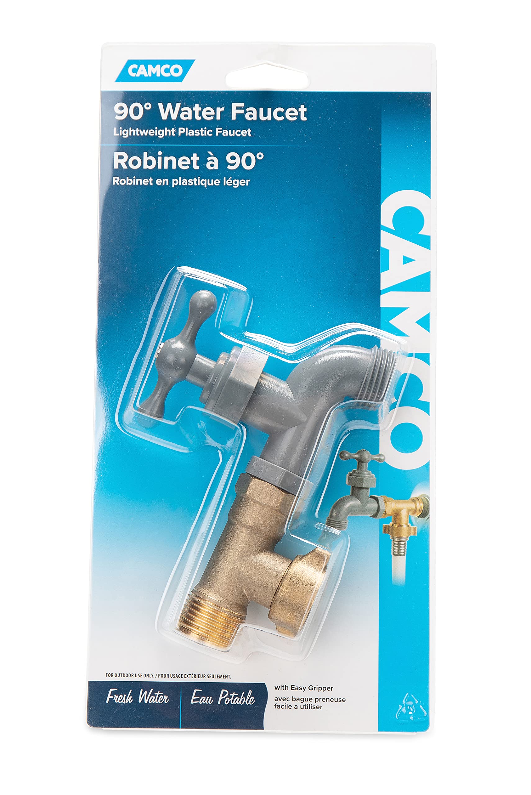 Camco 90 Degree Water Faucet - Extra Outside Water Source Provides by Connecting to Your RV's Fresh Water Inlet, Lightweight Design, (22463)