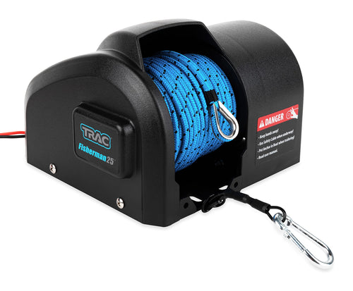Camco Fisherman TRAC-Outdoor Products 25-G3 Electric Anchor Winch - Anchors Up to 25 lb. - Includes 100-feet of Pre-Wound Anchor Rope with Use (69002), Black