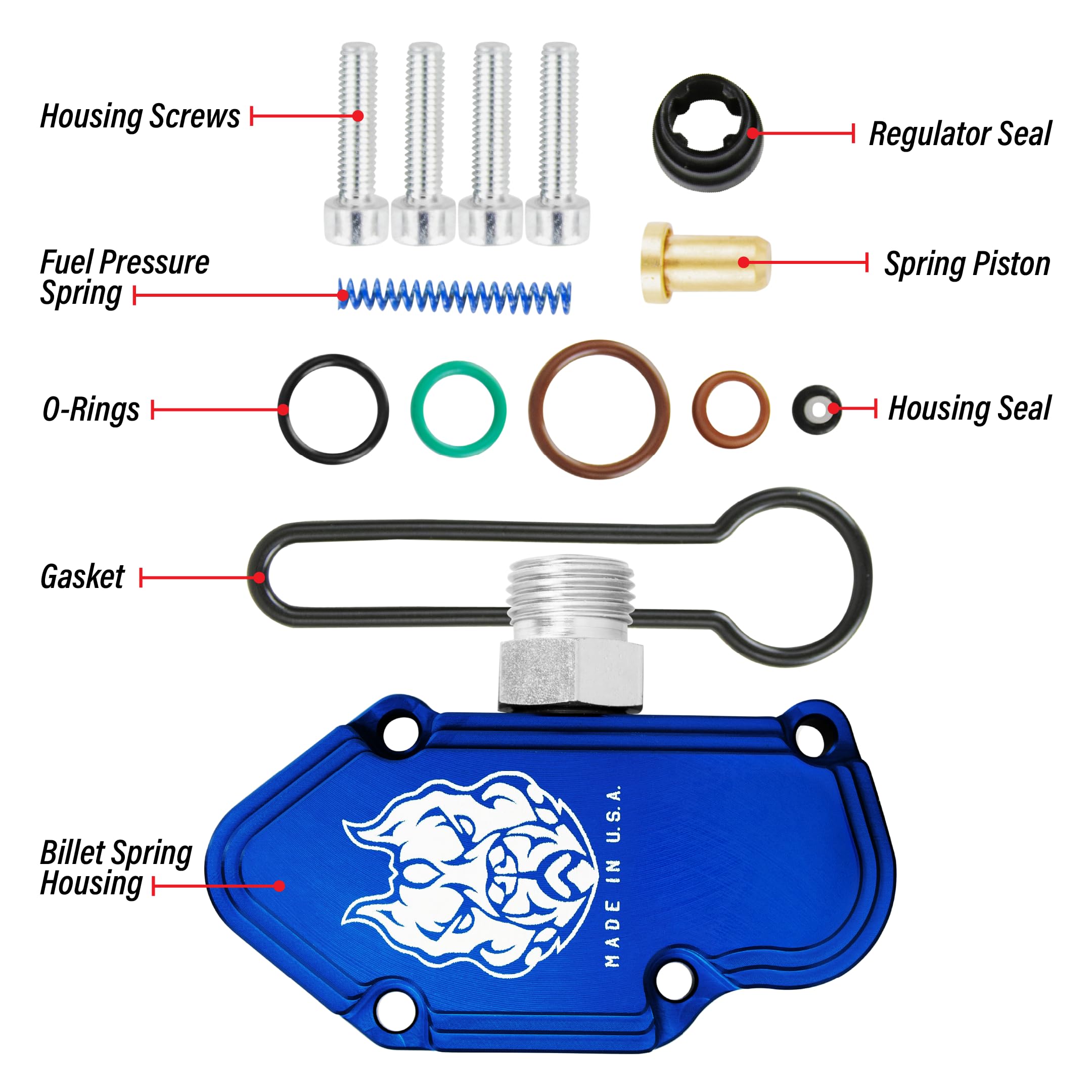 Sinister Diesel Blue Spring Kit - Fuel Regulator Kit with Billet Spring Housing - 2003-2007 Ford Blue Spring Kit 6.0 Powerstroke – Fast Install – Replace OE # 3C3Z-9T517-AG 3C3Z9T517AG