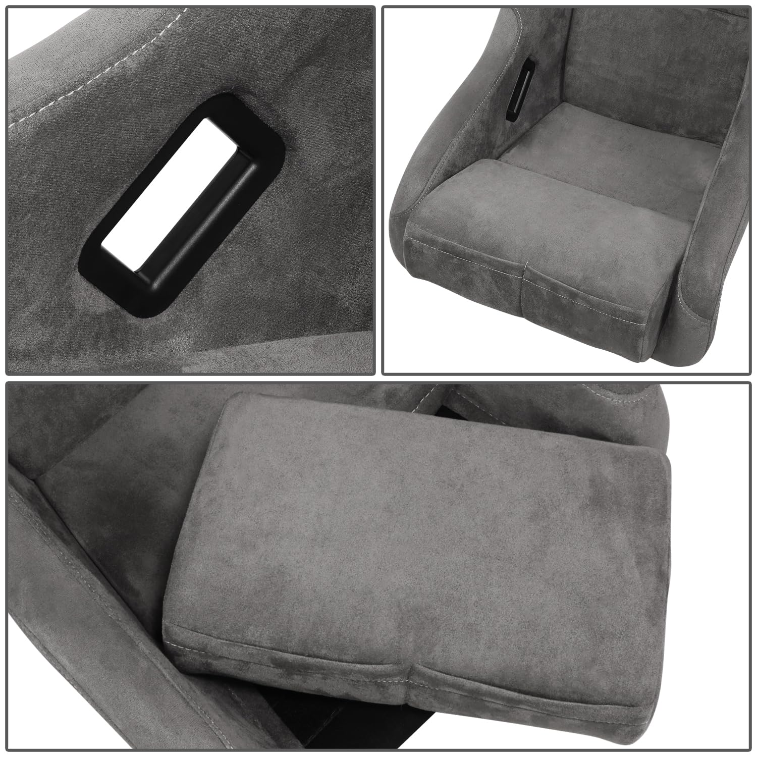 NRG Innovations Universal Fixed Back NRG-FRP-303GM-PRISMA Bucket Racing Seat for 5-Point Harnesses, Size M, Gun Metal Alcantara Material, 22" W X 34" H X 16" D
