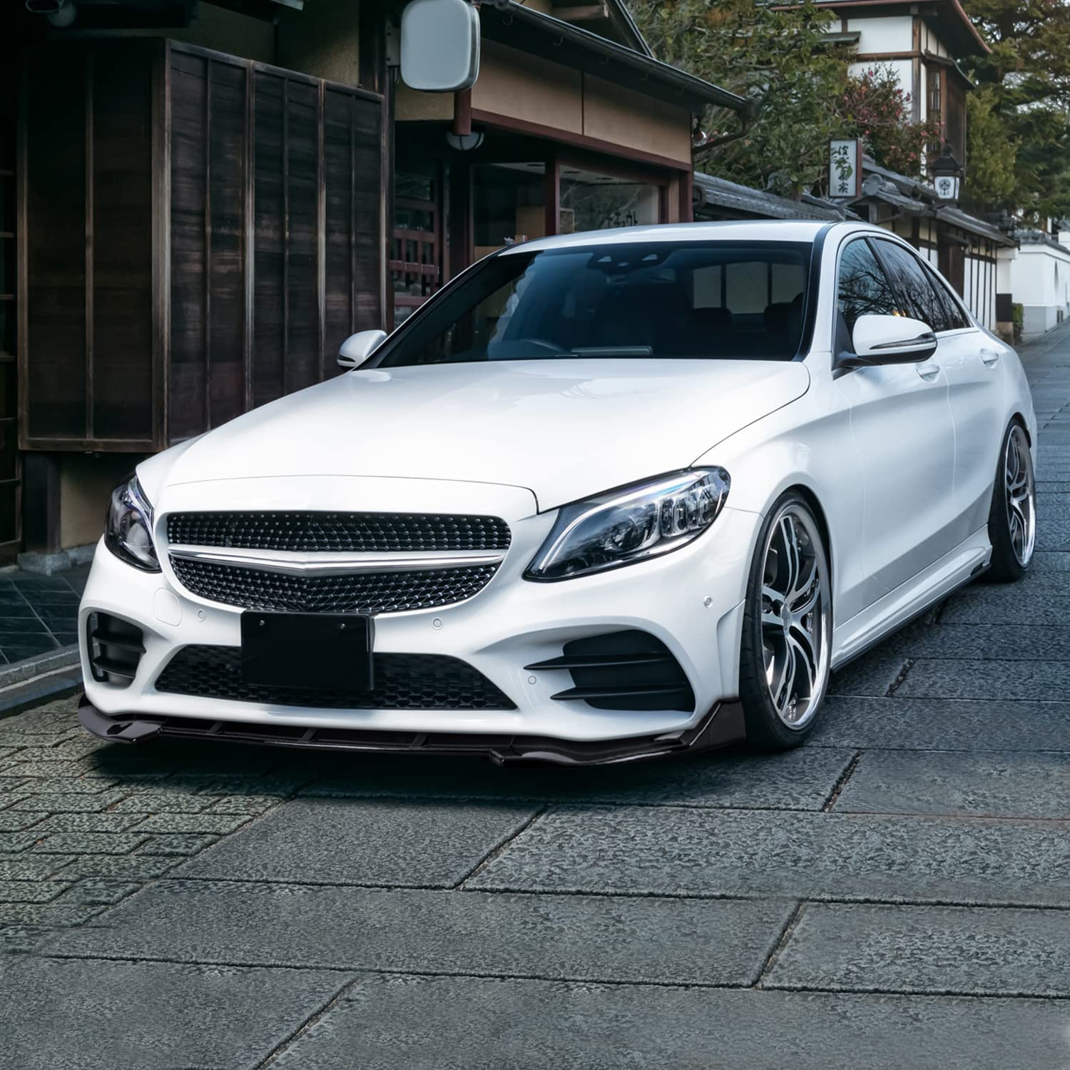 Glossy Black Spec-D Tuning Front Lip Spoiler Splitter Compatible with 2019-2021 Mercedes Benz C-Class W205