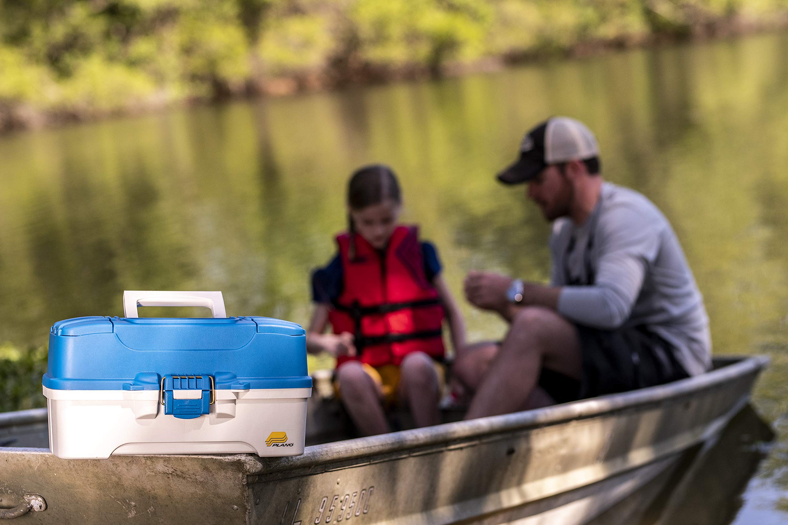 Plano 3-Tray Ready-Set-Fish Tackle Box with Tackle, Aqua Blue/Tan, One Size