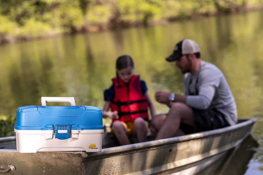 Plano 3-Tray Ready-Set-Fish Tackle Box with Tackle, Aqua Blue/Tan, One Size
