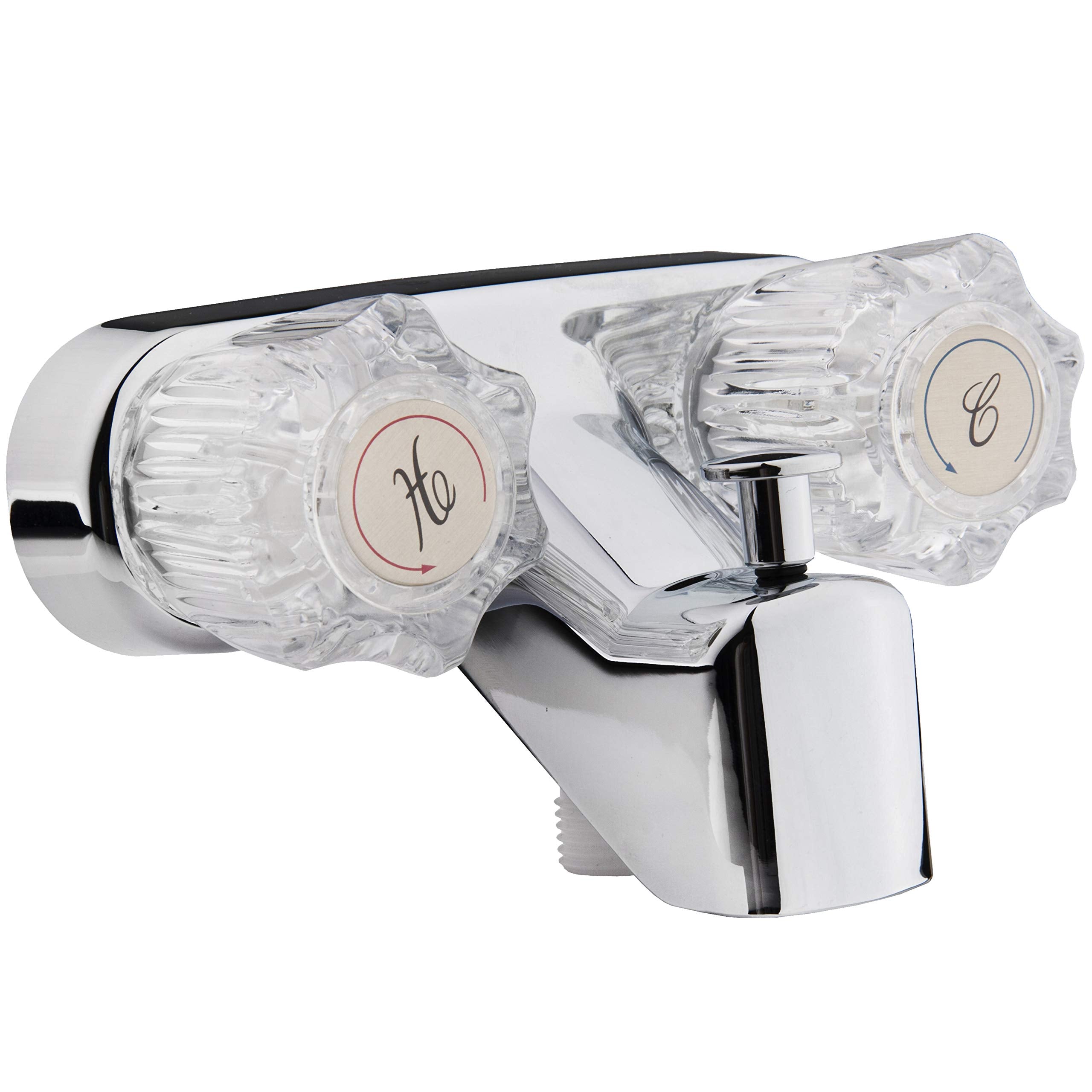 Dura Faucet RV Tub and Shower Faucet Valve Diverter DF-SA110A-CP with Crystal Acrylic Knobs (Chrome)