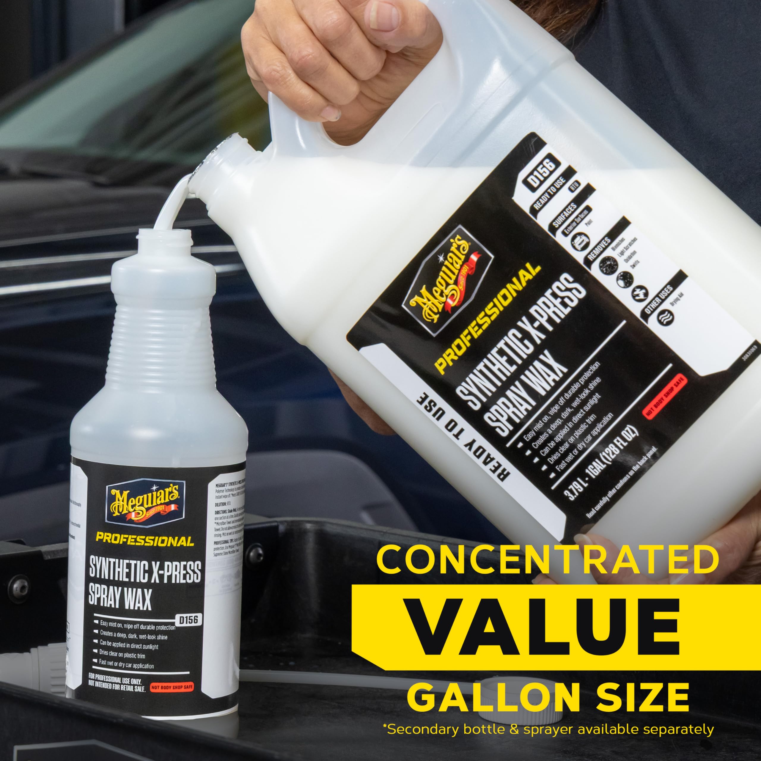 Synthetic X-Press Spray Wax Meguiar's D15601 for Car Detailing, Creates a Deep Shiny Look, Can Be Applied to Wet or Dried Paint and In Direct Sunlight, Moisture Rolls Off Waxed Paint, 1 Gallon